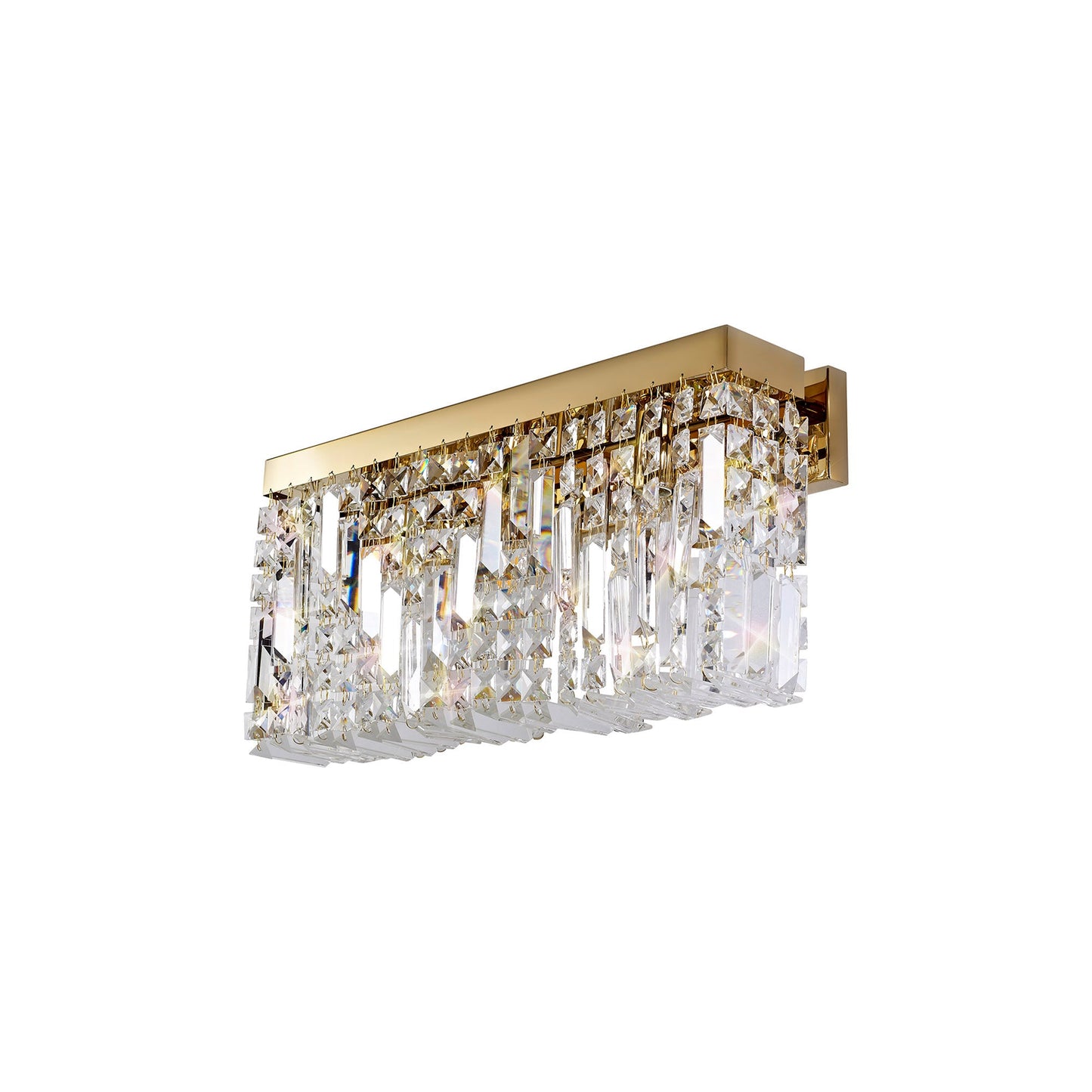 Bollin 50x24cm Rectangular Large Wall Lamp, 3 Light E14, Gold and Crystal