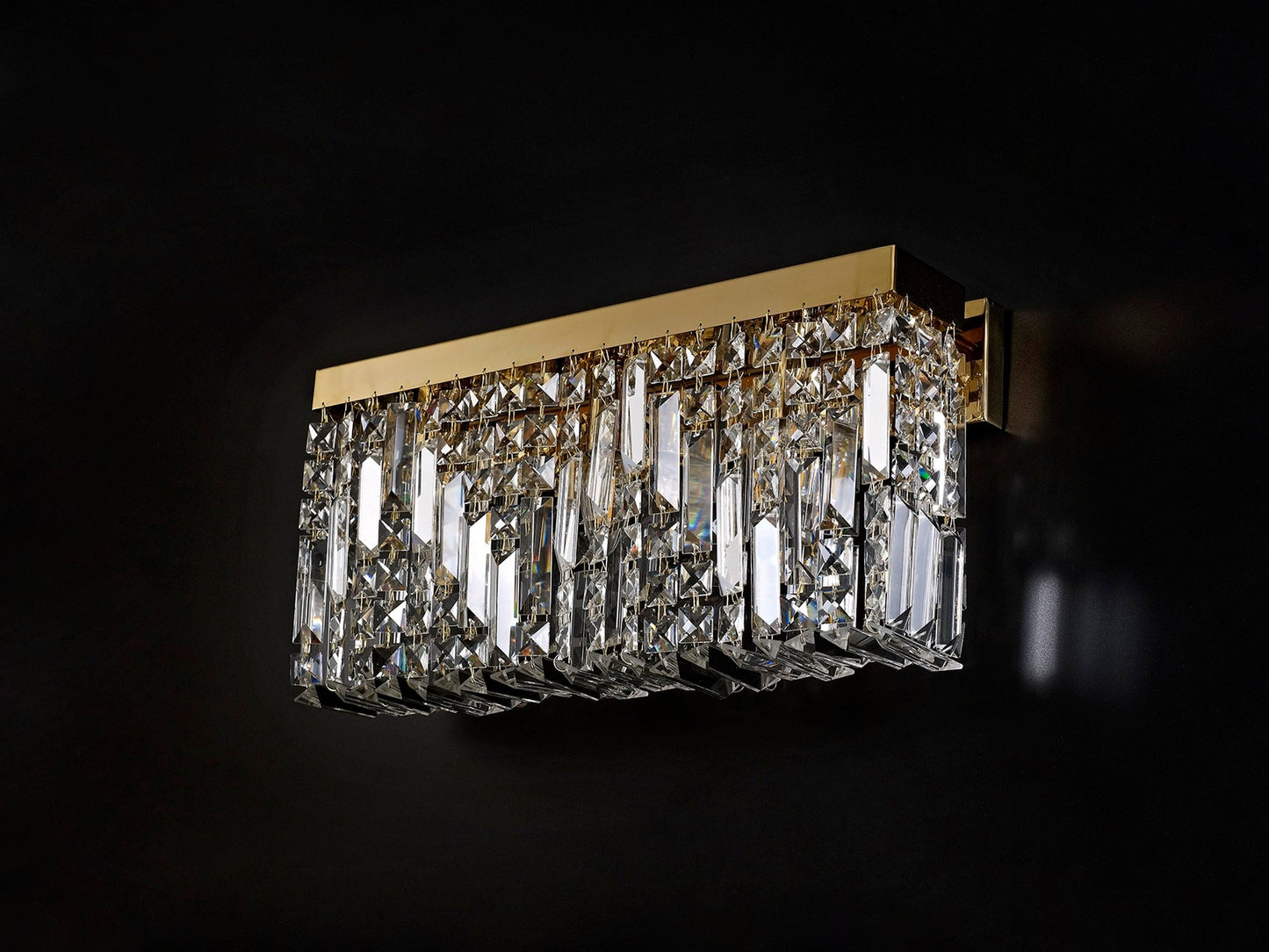 Bollin 50x24cm Rectangular Large Wall Lamp, 3 Light E14, Gold and Crystal