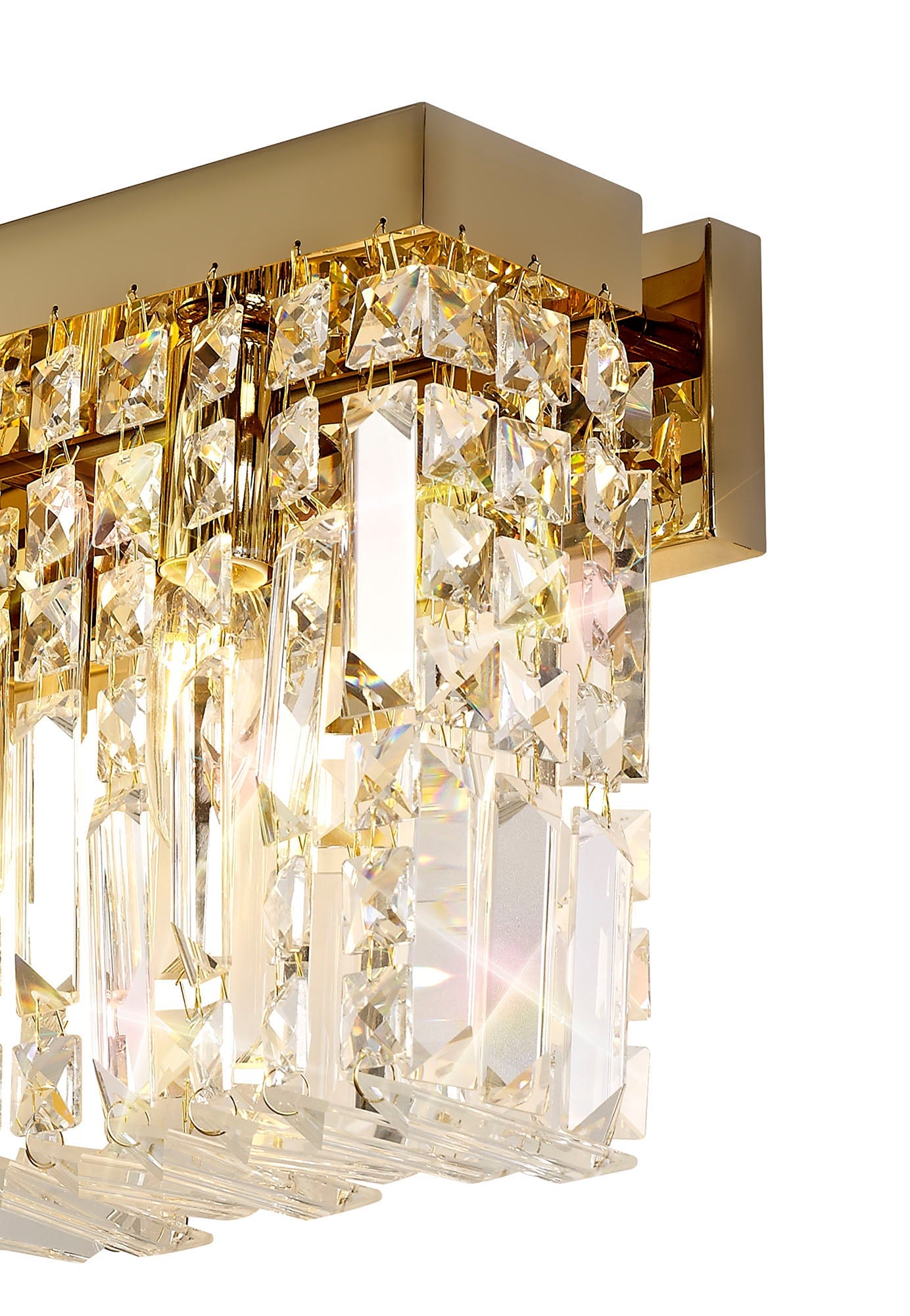 Bollin 50x24cm Rectangular Large Wall Lamp, 3 Light E14, Gold and Crystal