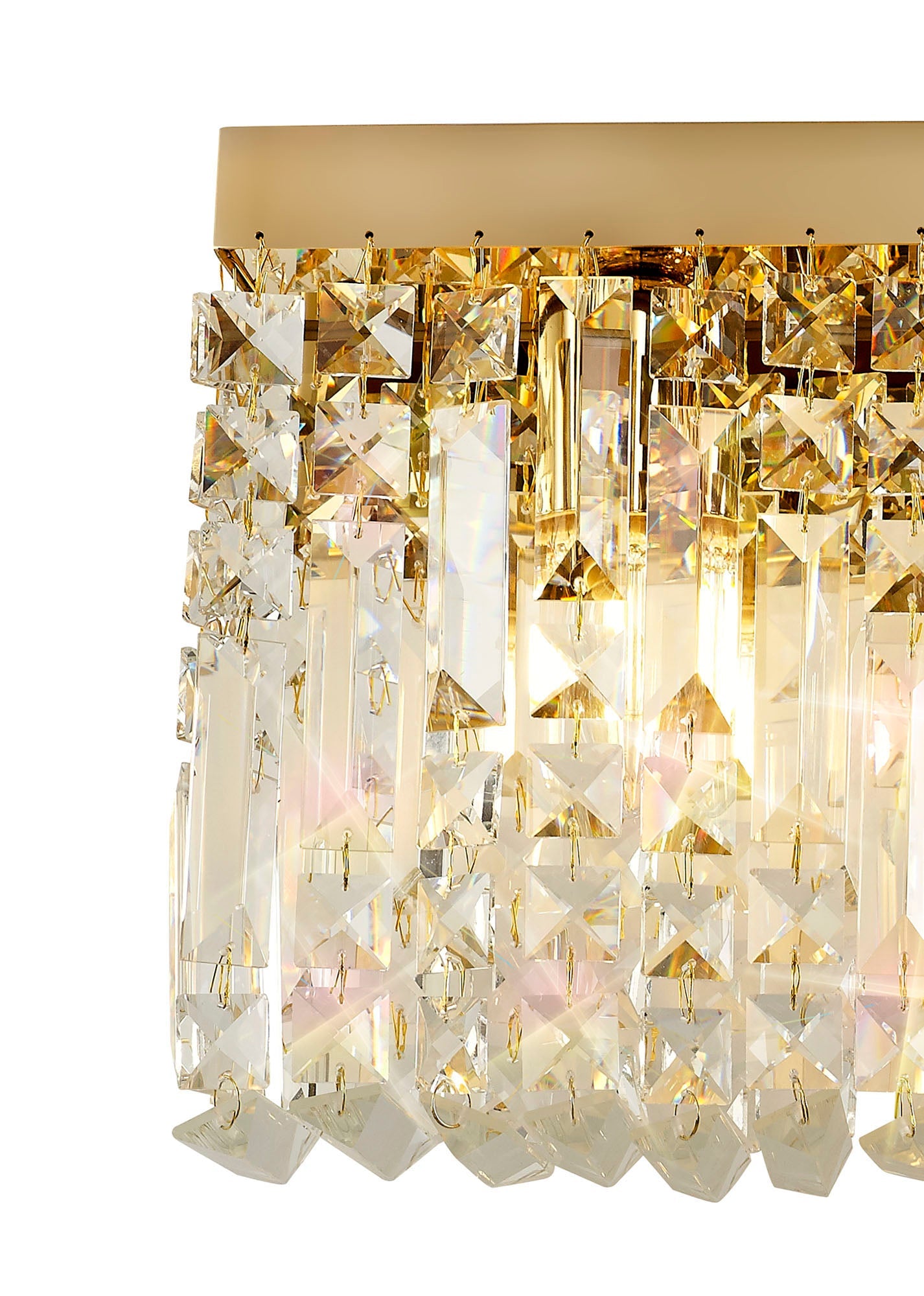Bollin 50x24cm Rectangular Large Wall Lamp, 3 Light E14, Gold and Crystal