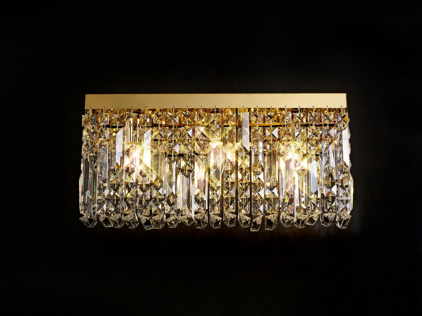Bollin 50x24cm Rectangular Large Wall Lamp, 3 Light E14, Gold and Crystal