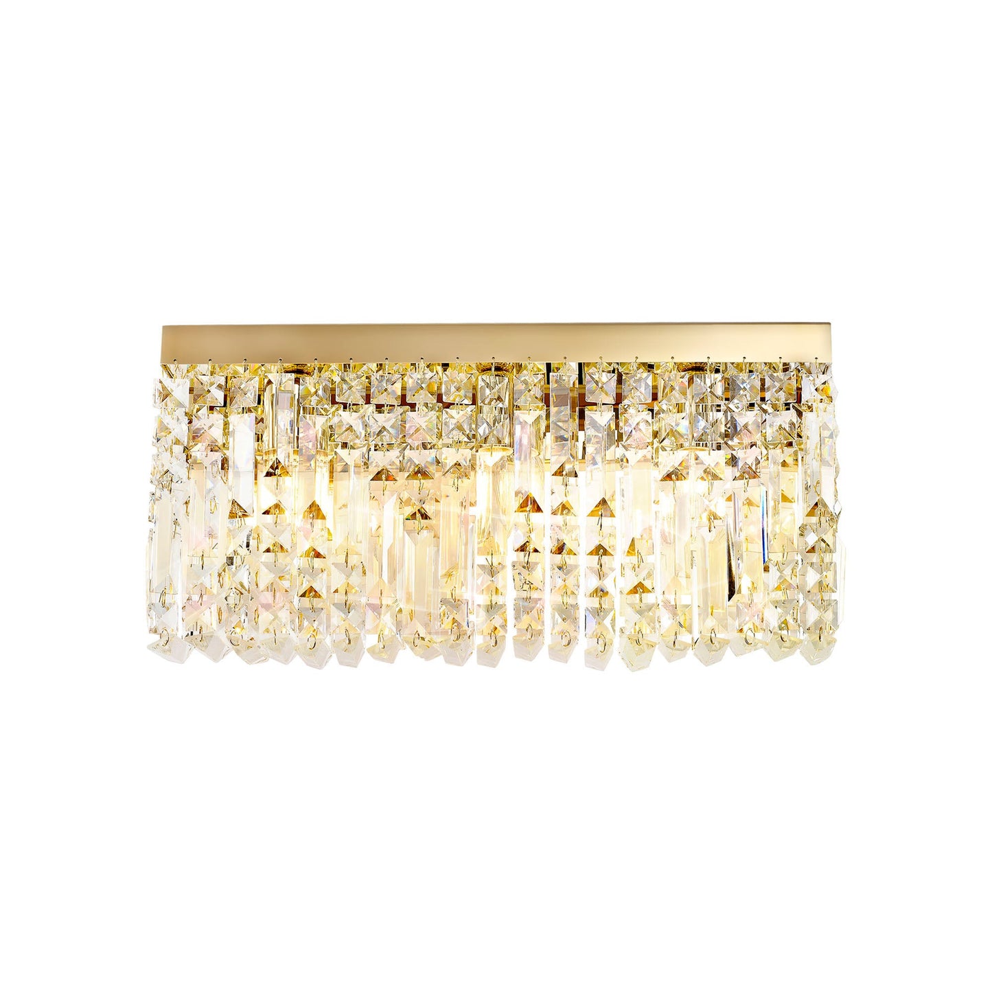 Bollin 50x24cm Rectangular Large Wall Lamp, 3 Light E14, Gold and Crystal