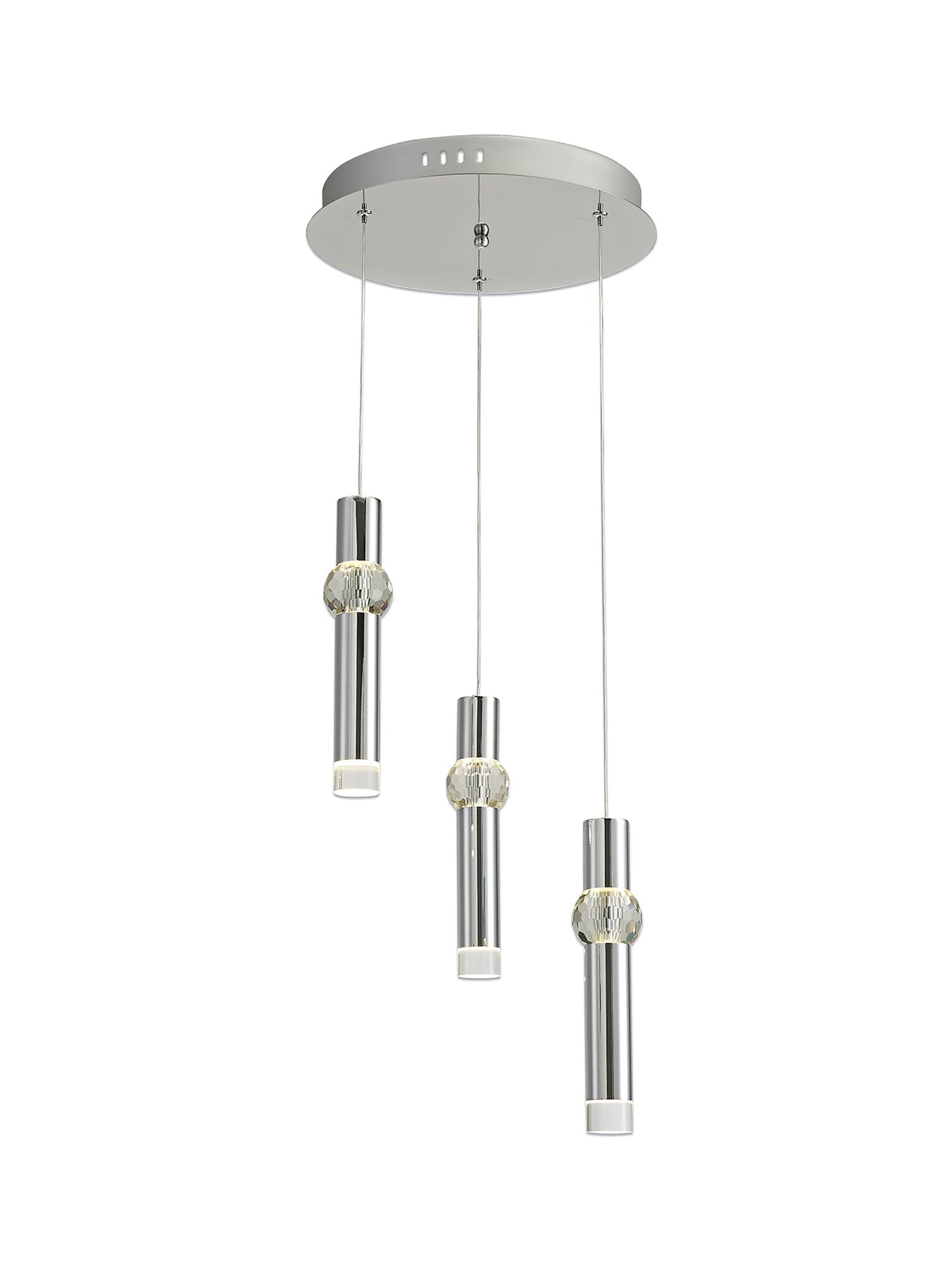 Bollington 3 Light Round Pendant, 3 x 5W LED, 3000K, 268lm, Polished Chrome, 3yrs Warranty