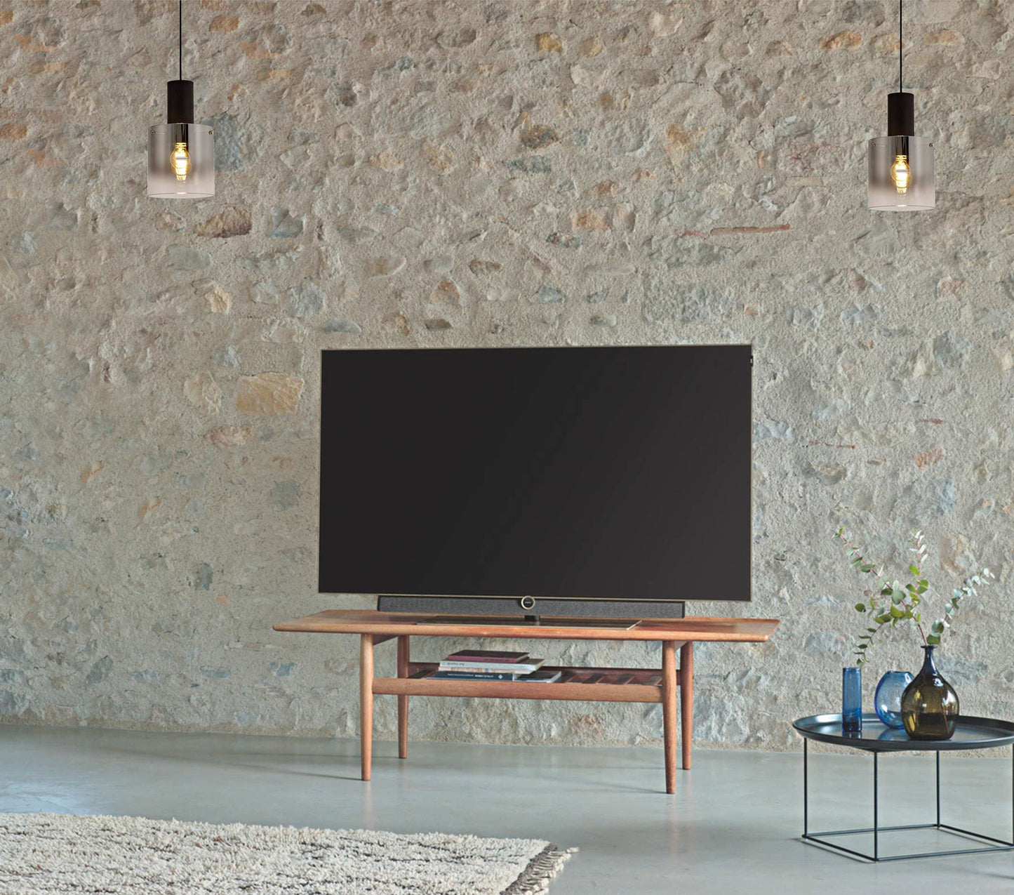 Bowdon Table Lamp, 1 Light Table Lamp E27, Black and Smoke Fade Glass