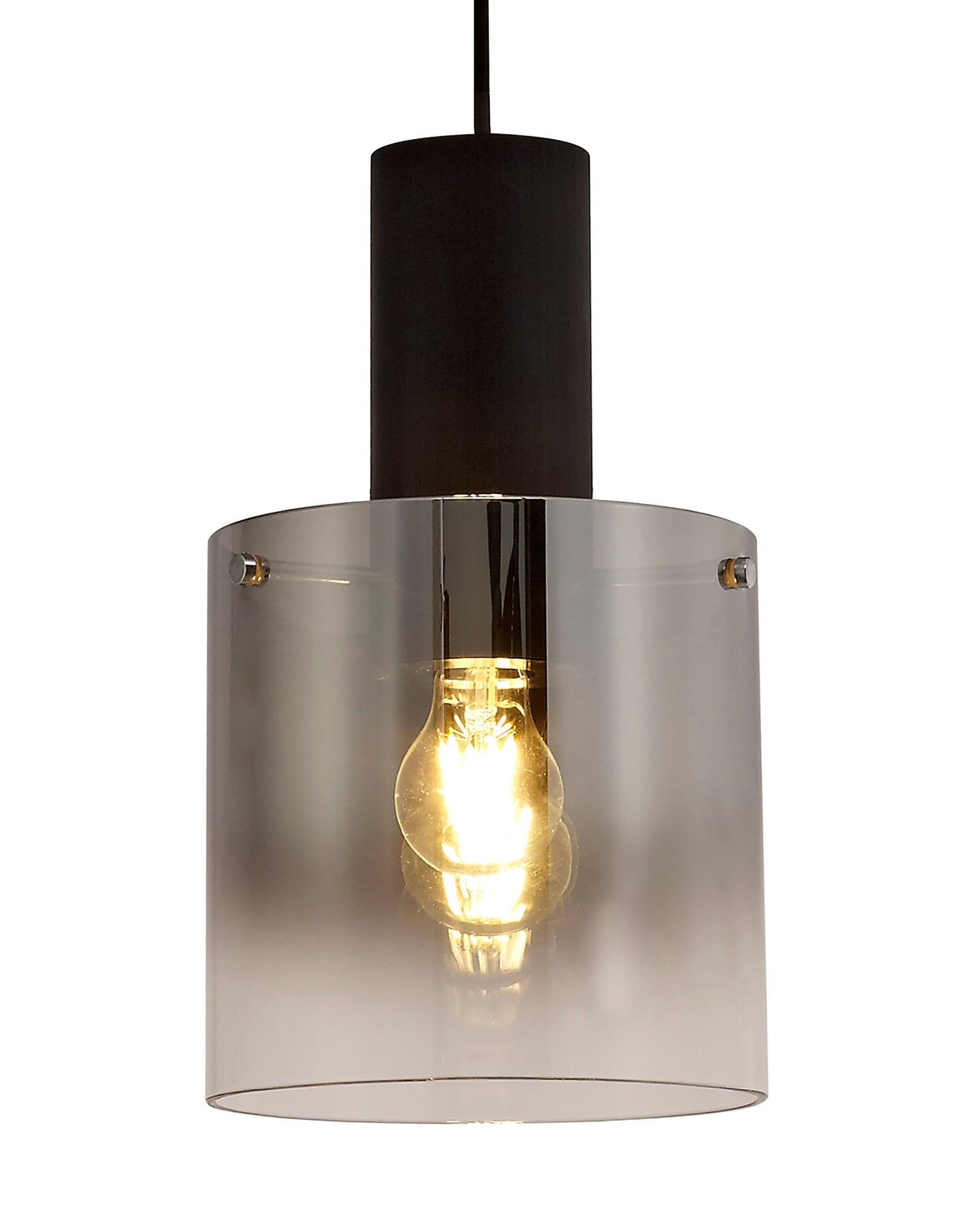 Bowdon Single Pendant, 1 Light Adjustable E27, Black and Smoke Fade Glass