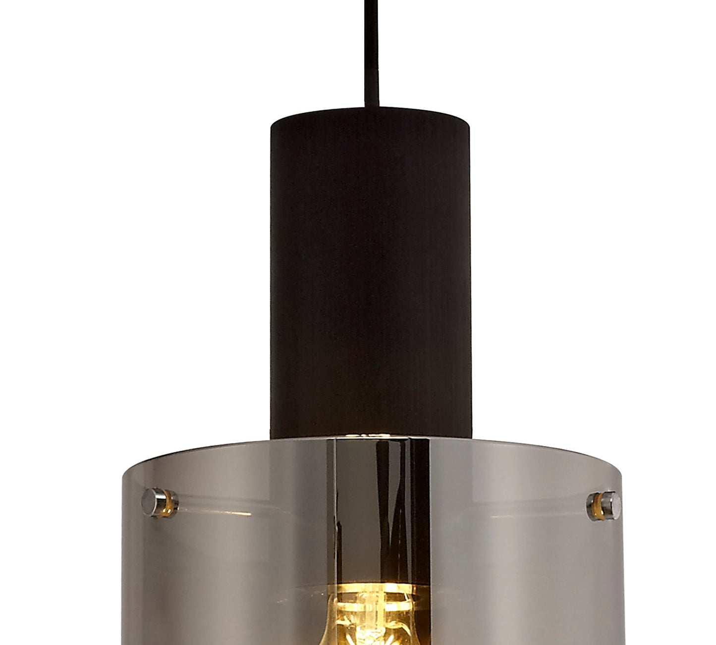 Bowdon Single Pendant, 1 Light Adjustable E27, Black and Smoke Fade Glass
