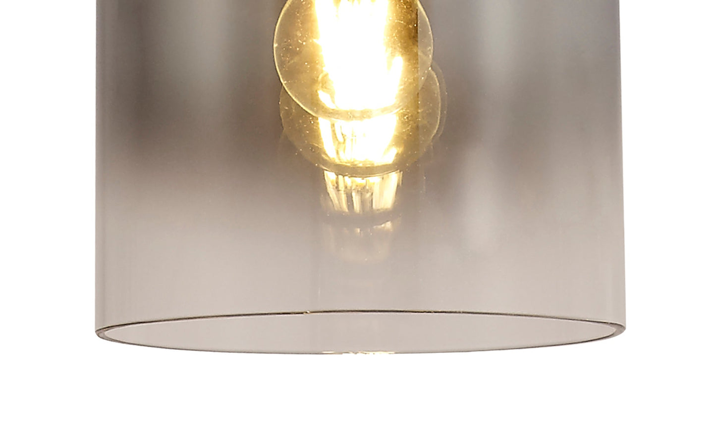 Bowdon Single Pendant, 1 Light Adjustable E27, Black and Smoke Fade Glass