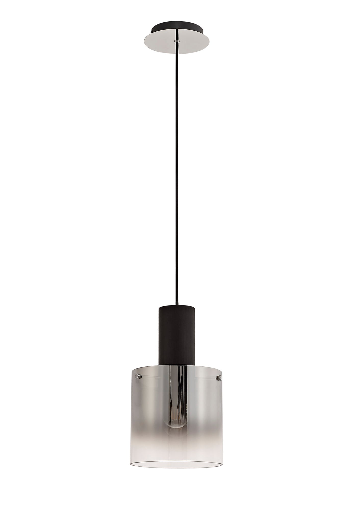Bowdon Single Pendant, 1 Light Adjustable E27, Black and Smoke Fade Glass