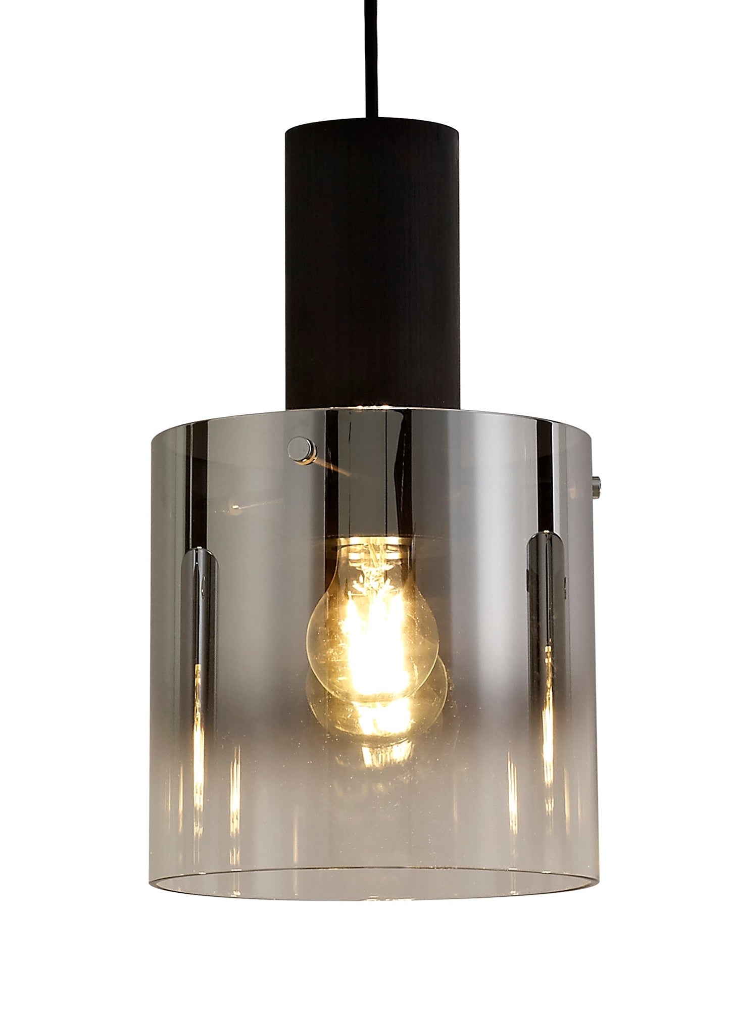 Bowdon Linear Pendant, 3 Light Adjustable E27, Black and Smoke Fade Glass