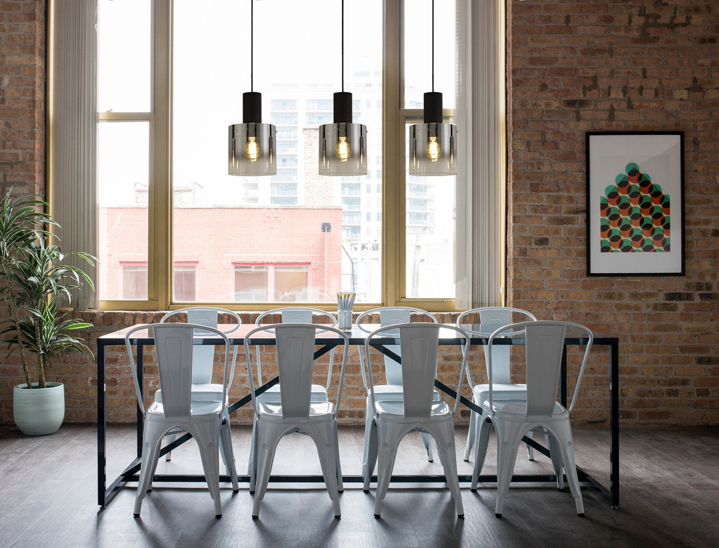 Bowdon Single Pendant, 1 Light Adjustable E27, Black and Smoke Fade Glass