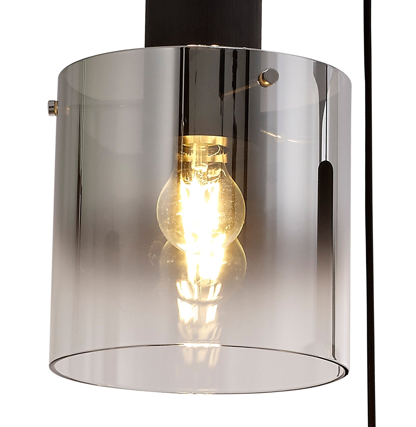 Bowdon Round Pendant, 3 Light Adjustable E27, Black and Smoke Fade Glass