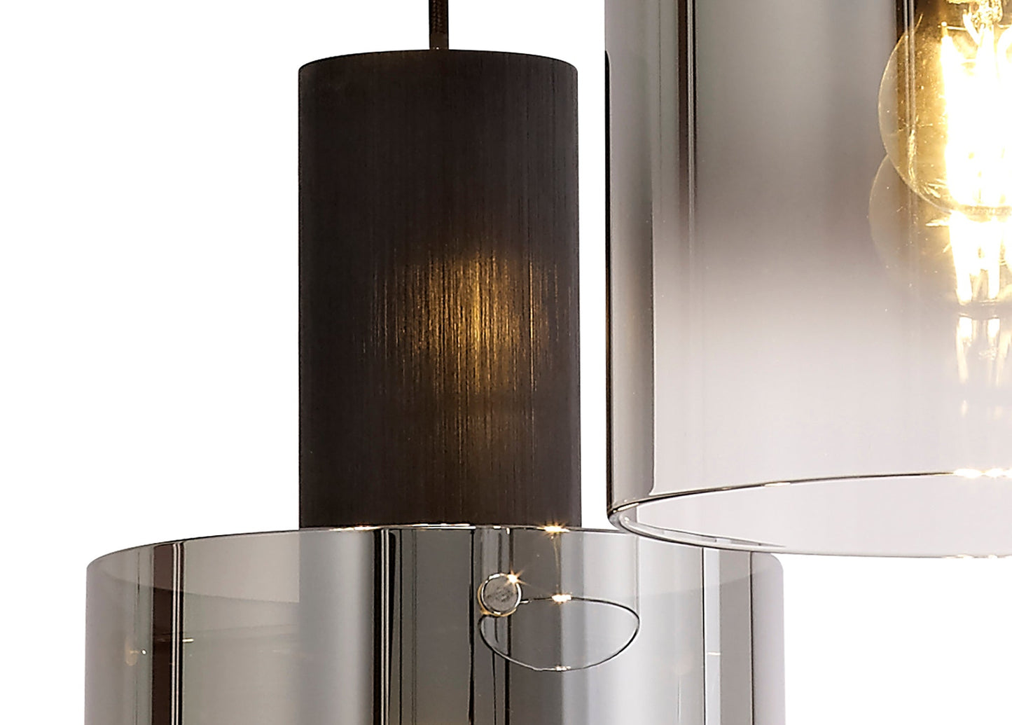Bowdon Round Pendant, 3 Light Adjustable E27, Black and Smoke Fade Glass