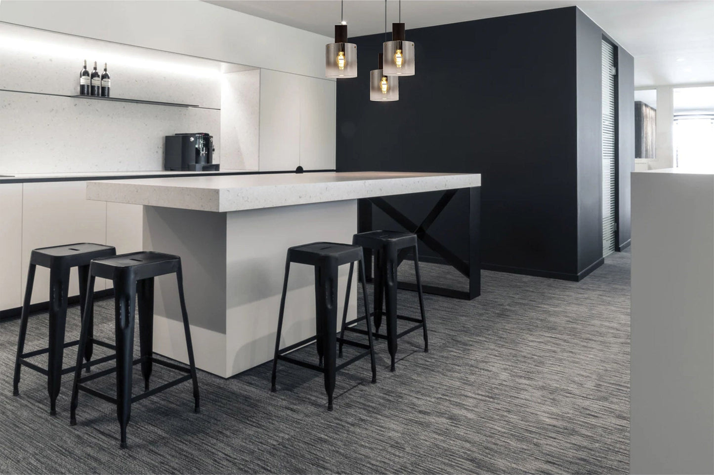 Bowdon Linear Pendant, 3 Light Adjustable E27, Black and Smoke Fade Glass