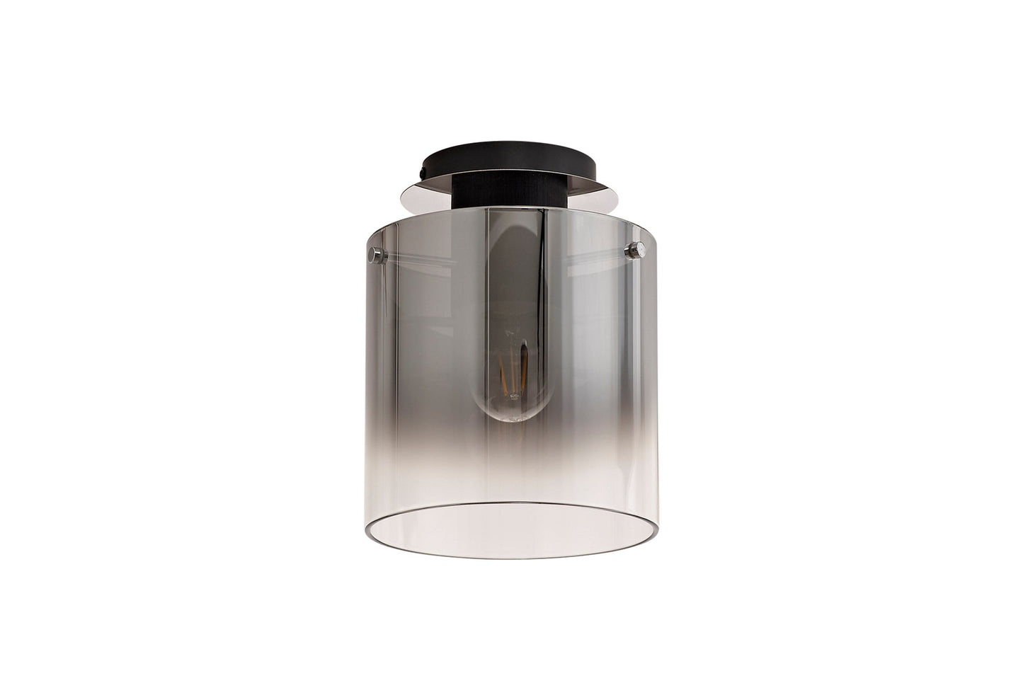 Bowdon Round Ceiling Flush, 1 Light Flush Fitting E27, Black and Smoke Fade Glass