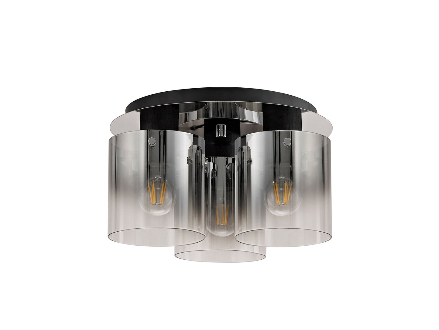 Bowdon Round Ceiling Flush, 3 Light Flush Fitting, Black and Smoke Fade Glass