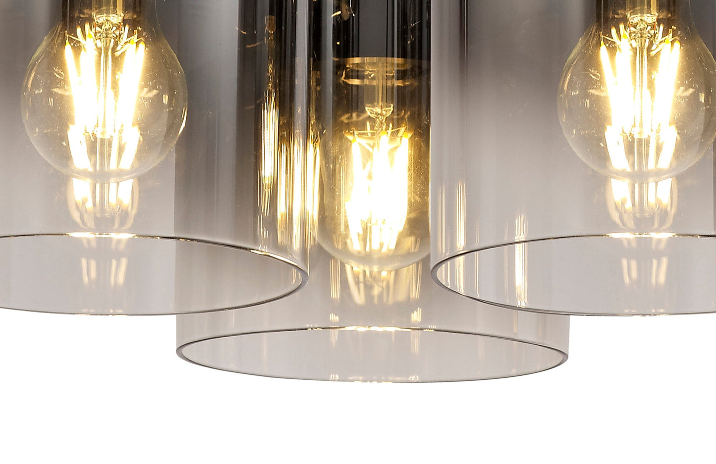 Bowdon Round Ceiling Flush, 3 Light Flush Fitting, Black and Smoke Fade Glass