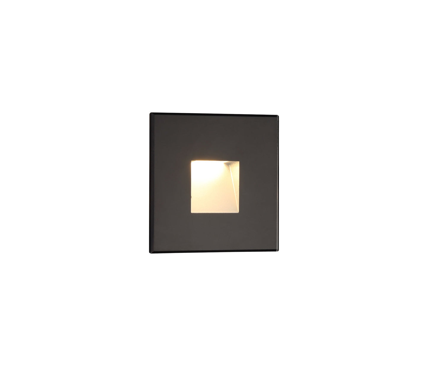 Bower Recessed Square Glass Fronted Wall Lamp, 1 x 1.8W LED, 3000K, 70lm, IP65, Black, 3yrs Warranty