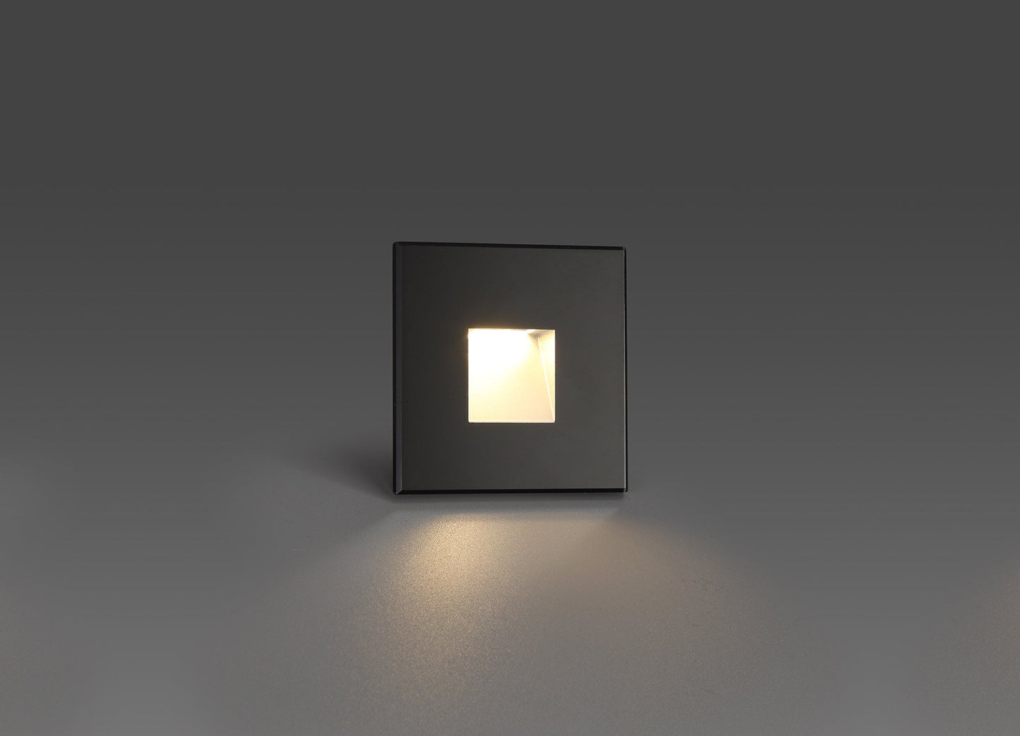 Bower Recessed Square Glass Fronted Wall Lamp, 1 x 1.8W LED, 3000K, 70lm, IP65, Black, 3yrs Warranty