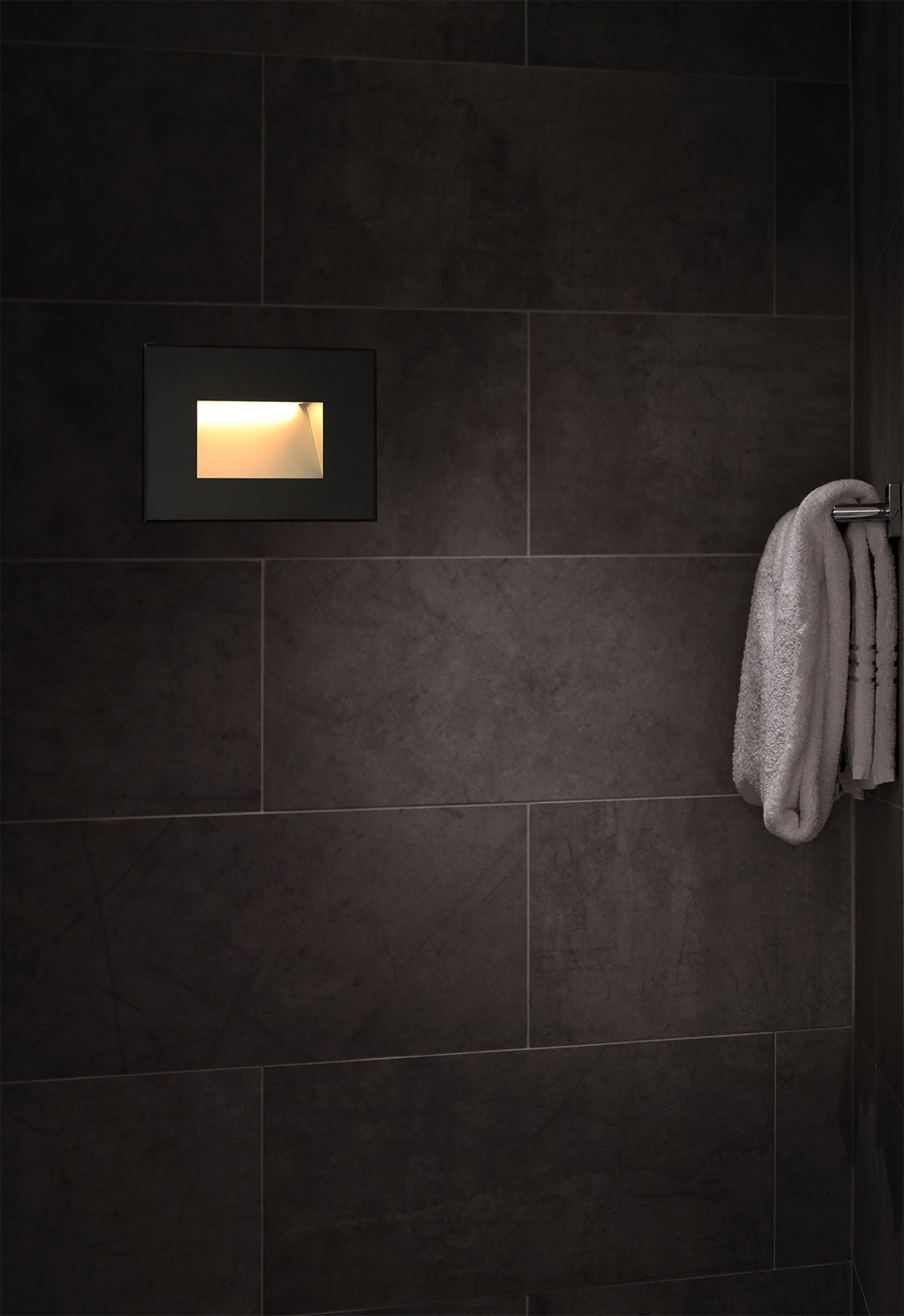 Bower Recessed Square Glass Fronted Wall Lamp, 1 x 1.8W LED, 3000K, 70lm, IP65, Black, 3yrs Warranty