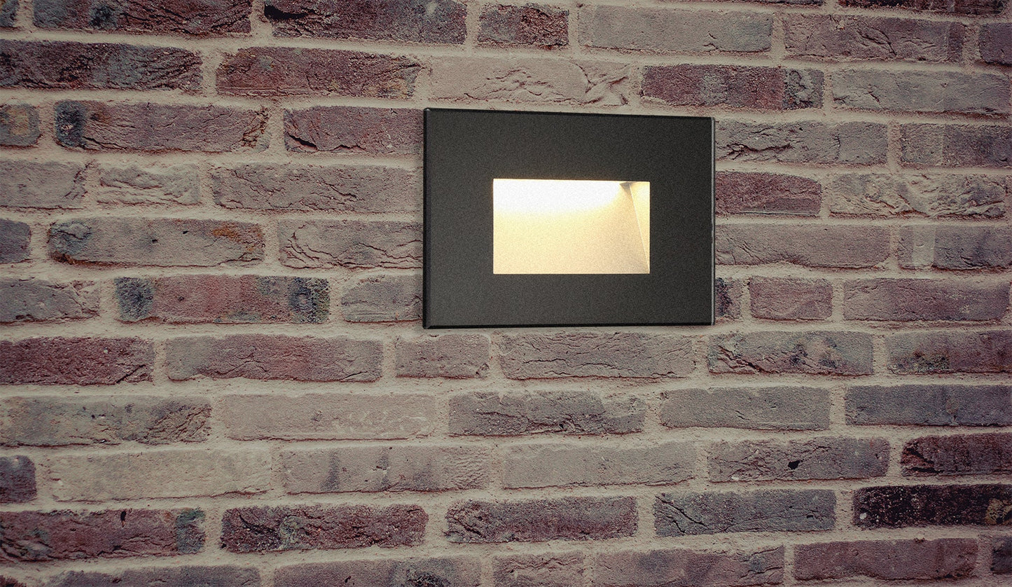 Bower Recessed Square Glass Fronted Wall Lamp, 1 x 1.8W LED, 3000K, 70lm, IP65, White, 3yrs Warranty