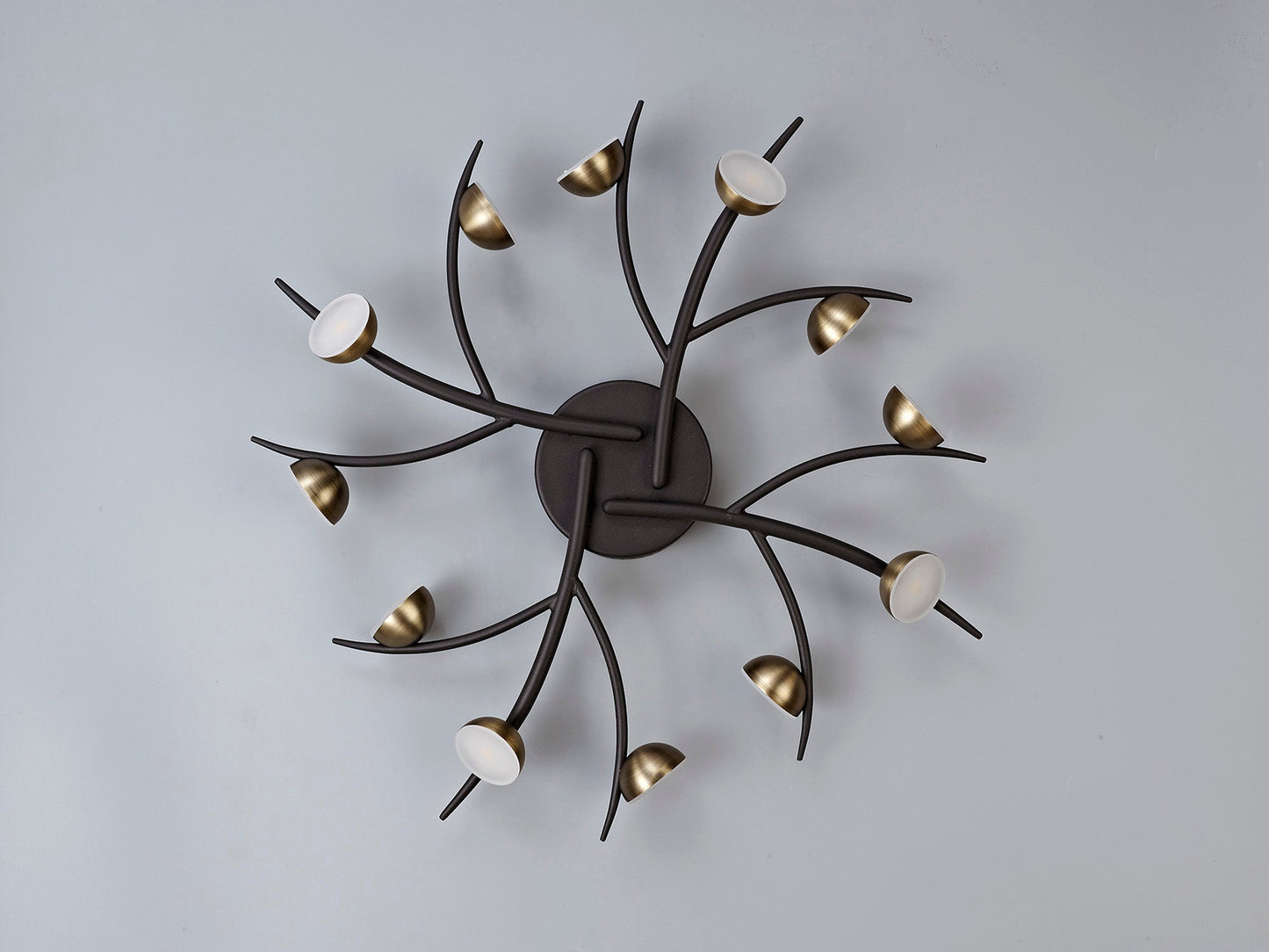 Budworth 12 Light Semi-Flush, 12 x 3W LED, 3000K, 1980lm, Black and Antique Brass, 3yrs Warranty