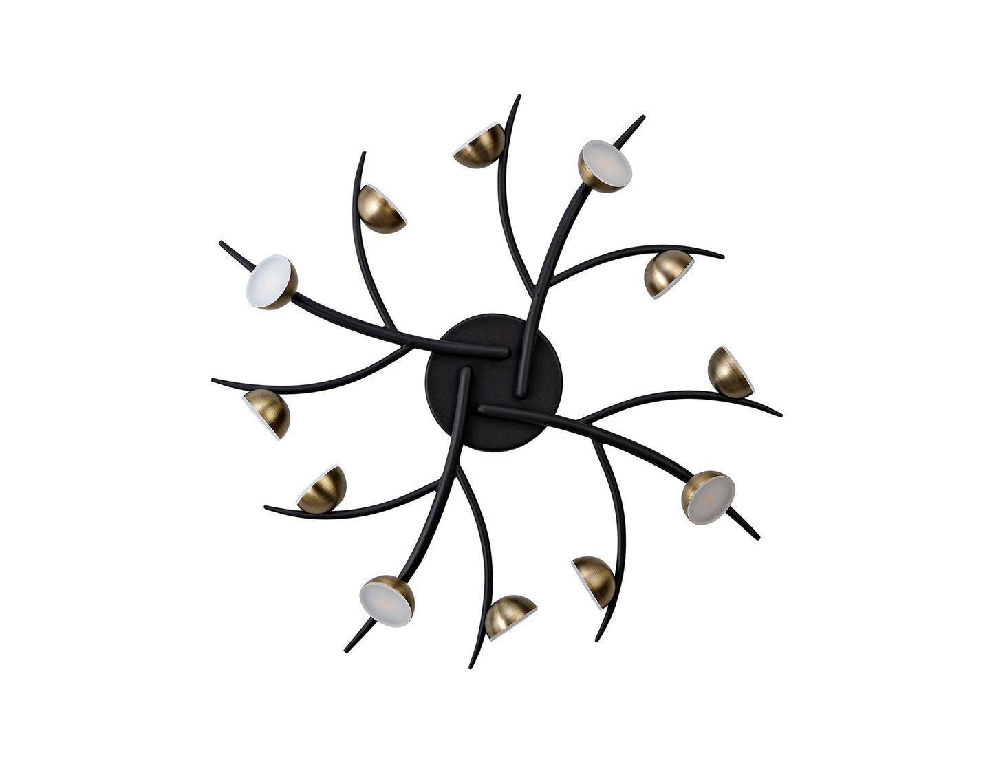 Budworth 12 Light Semi-Flush, 12 x 3W LED, 3000K, 1980lm, Black and Antique Brass, 3yrs Warranty