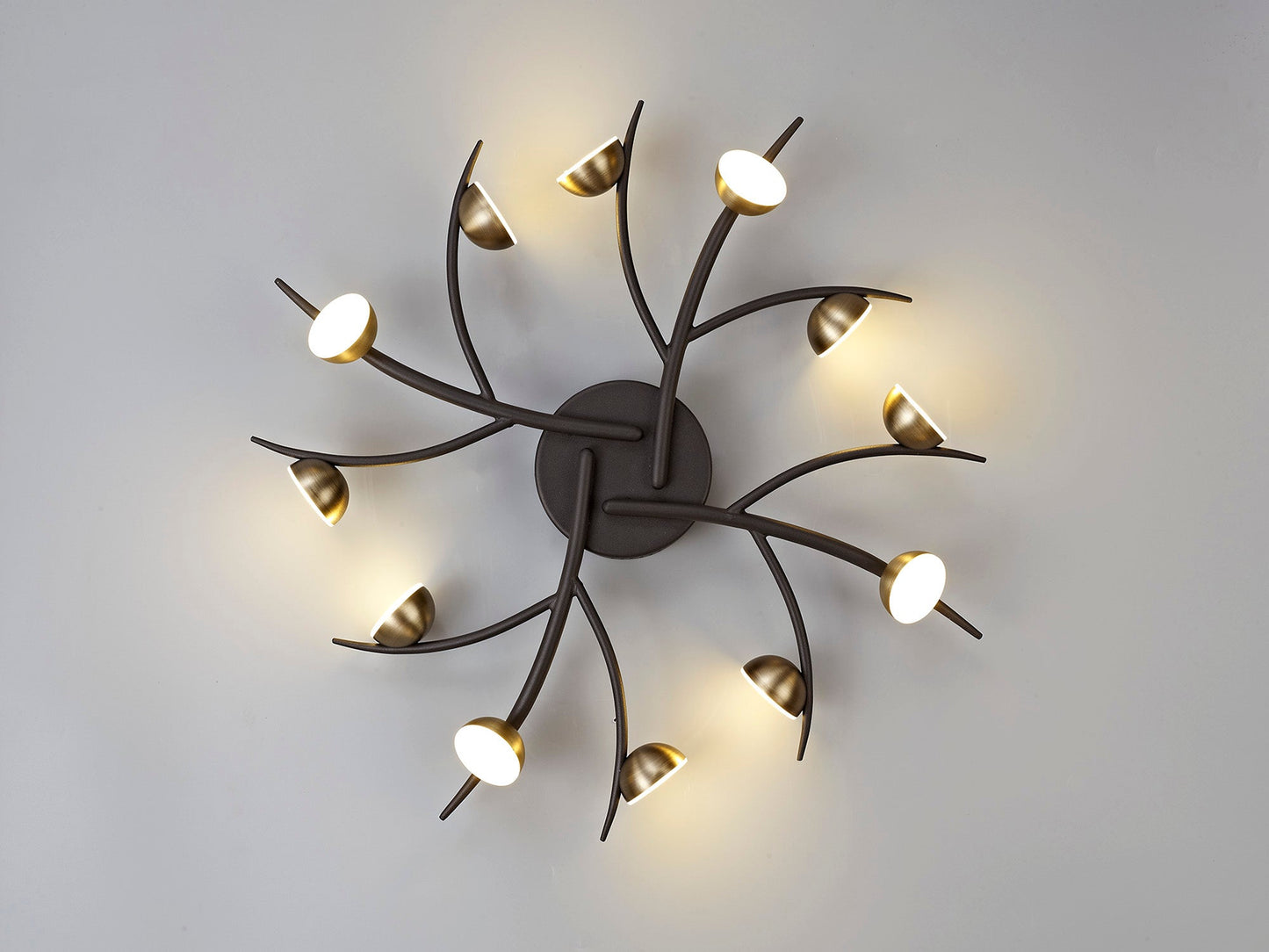 Budworth 12 Light Semi-Flush, 12 x 3W LED, 3000K, 1980lm, Black and Antique Brass, 3yrs Warranty