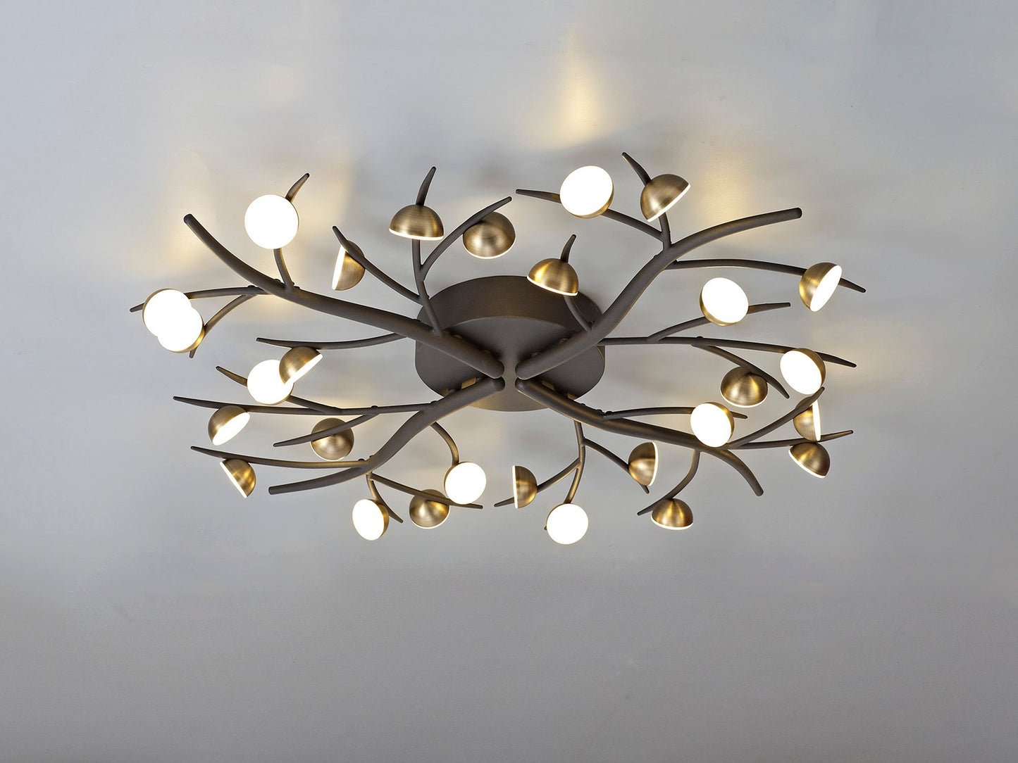 Budworth 28 Light Semi-Flush, 28 x 3W LED, 3000K, 4400lm, Black and Antique Brass, 3yrs Warranty