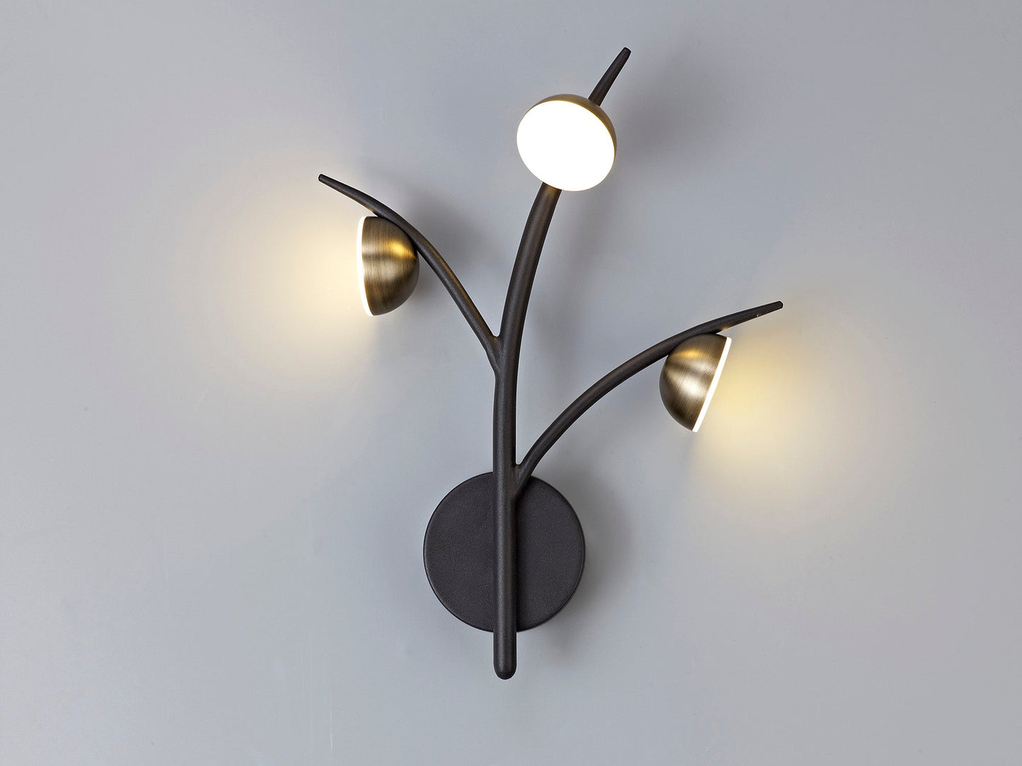 Budworth 3 Light Wall Lamp, 3 x 3W LED, 3000K, 495lm, Black and Antique Brass, 3yrs Warranty