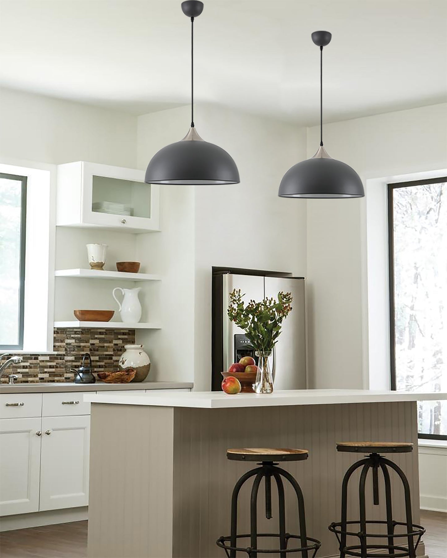 Burton 38cm Small Pendant, 1 x E27, Sand White and Satin Nickel 2