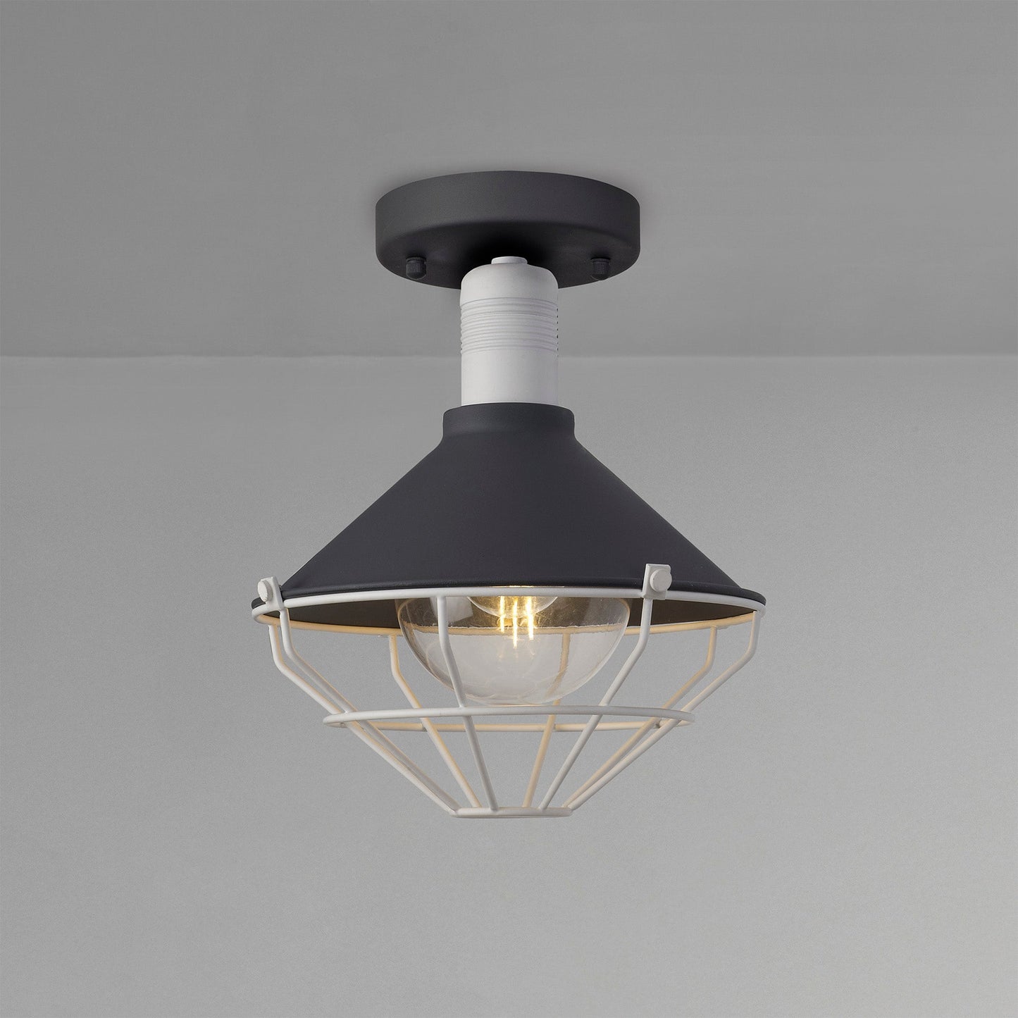 Buttermere Semi-Flush Ceiling, 1 Light E27, IP65, Anthracite and Matt White, 2yrs Warranty