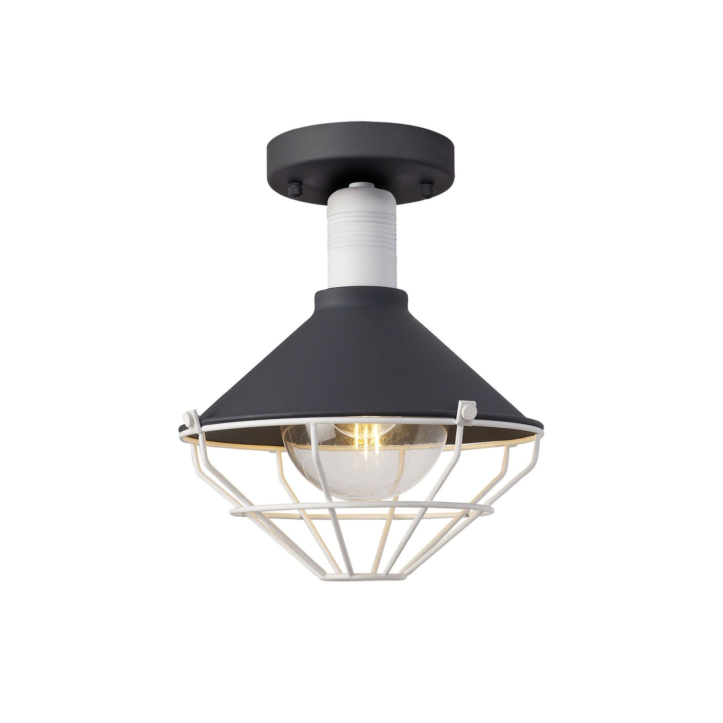 Buttermere Semi-Flush Ceiling, 1 Light E27, IP65, Anthracite and Matt White, 2yrs Warranty