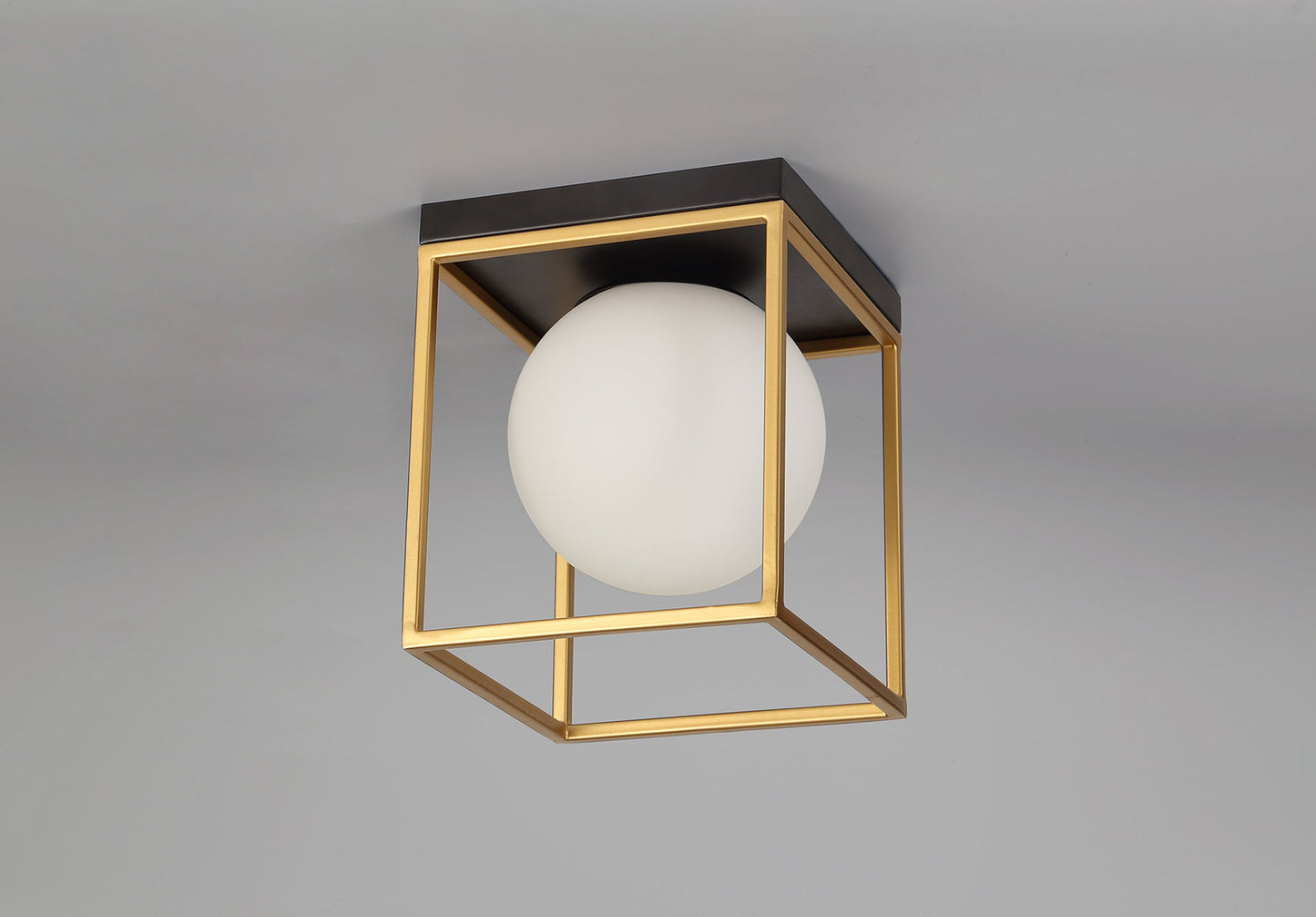 Christleton Square Ceiling Flush, 1 Light E14, Matt Black and Painted Gold