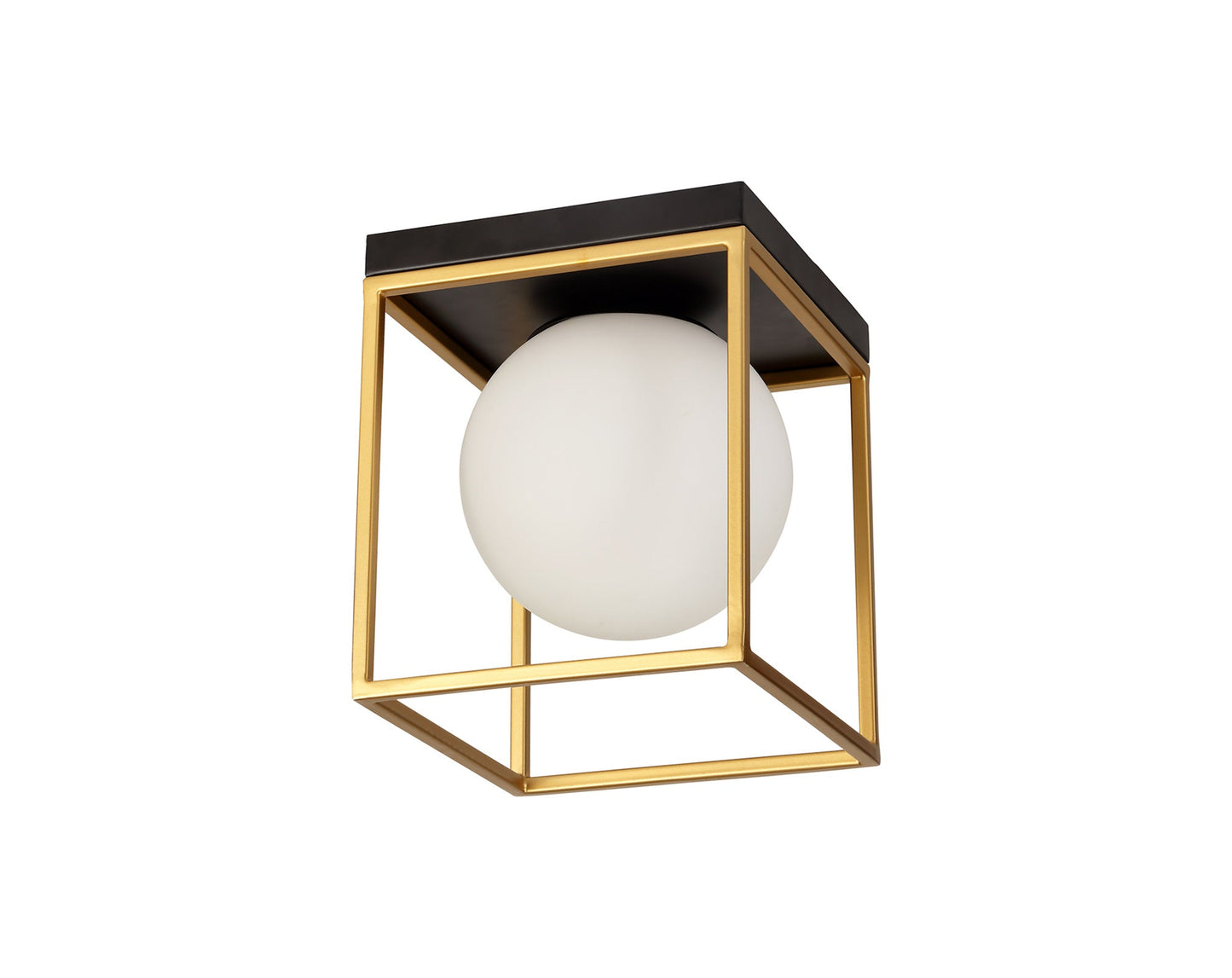 Christleton Square Ceiling Flush, 1 Light E14, Matt Black and Painted Gold