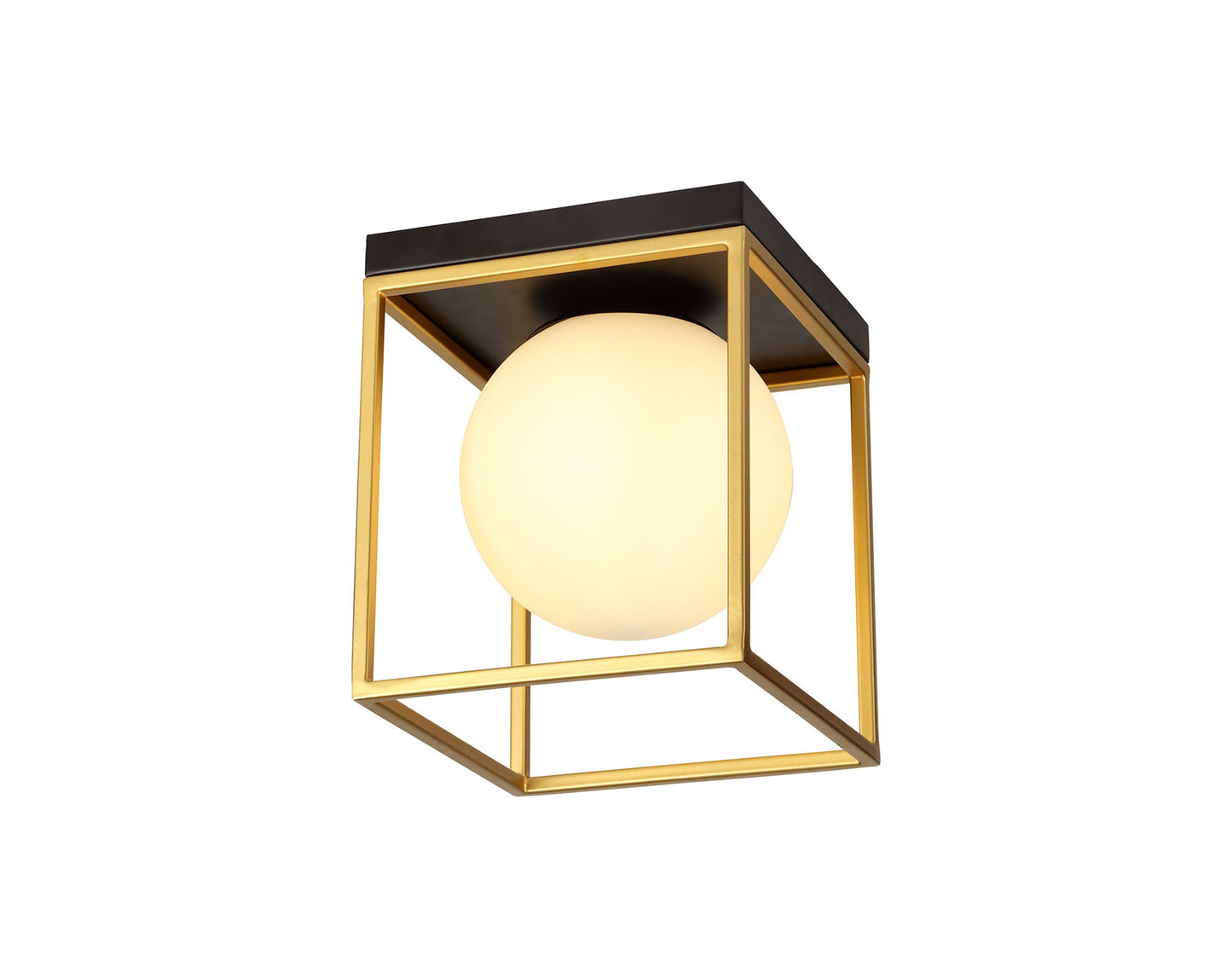 Christleton Square Ceiling Flush, 1 Light E14, Matt Black and Painted Gold
