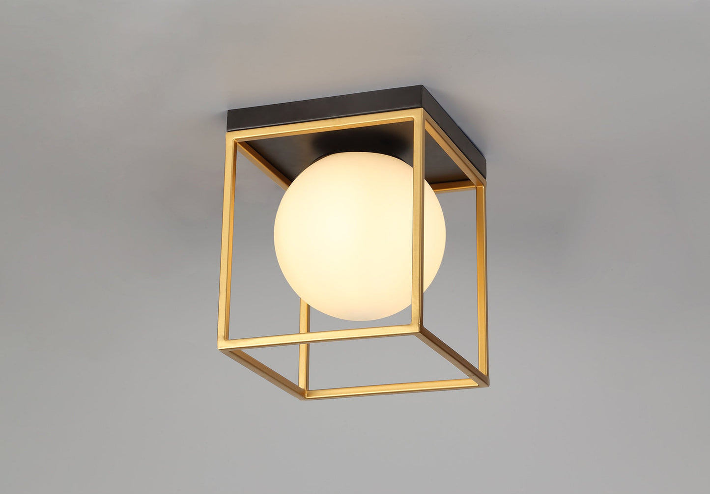 Christleton Square Ceiling Flush, 1 Light E14, Matt Black and Painted Gold
