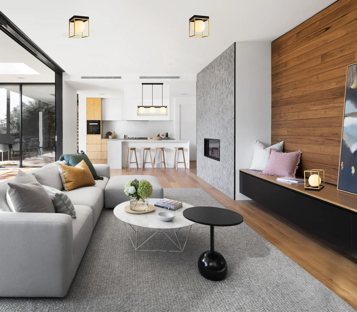Christleton Square Ceiling Flush, 1 Light E14, Matt Black and Painted Gold
