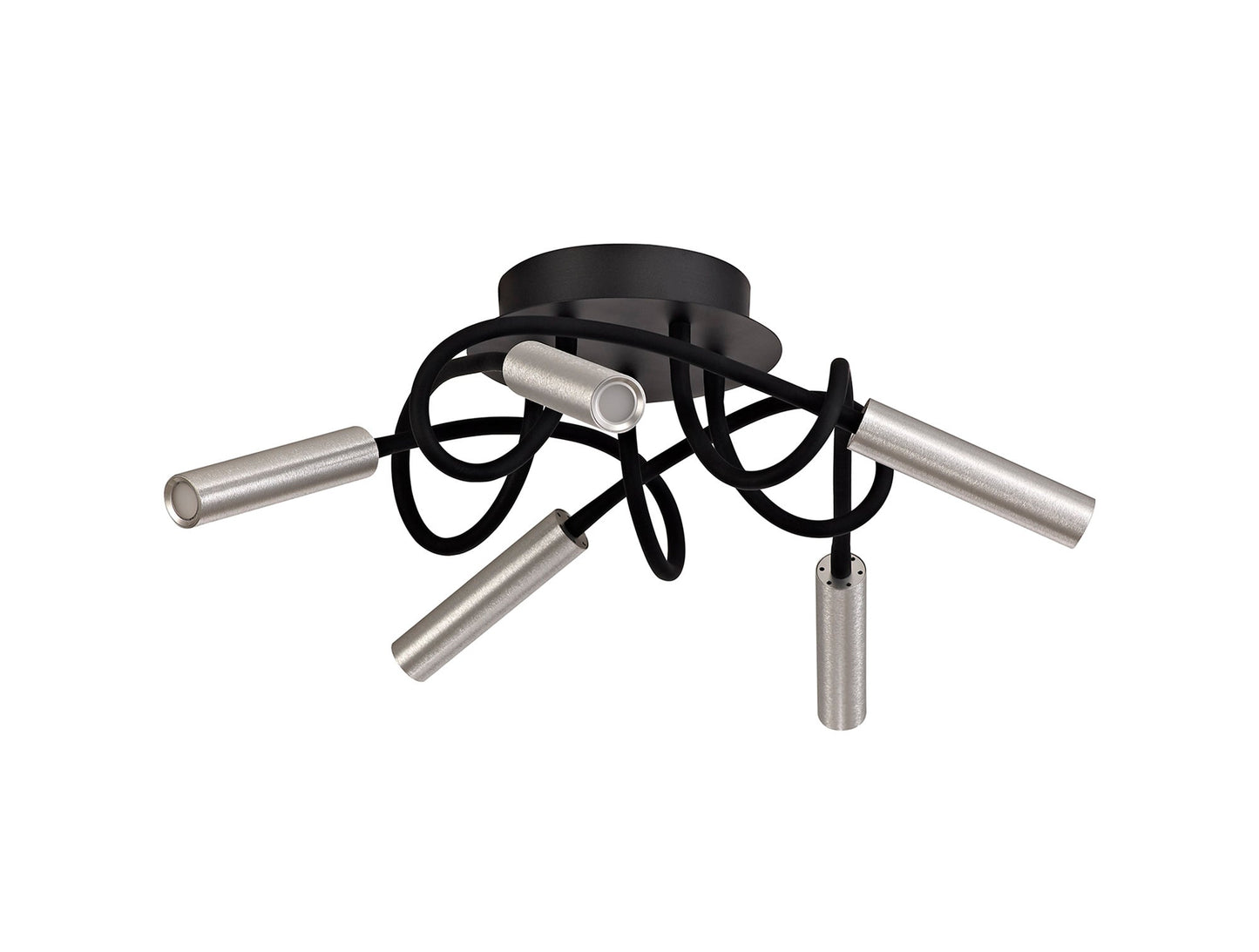 Clifton Ceiling, 5 Light Adjustable Arms, 5 x 5W LED Dimmable, 3000K, 1550lm, Black and Aluminium, 3yrs Warranty