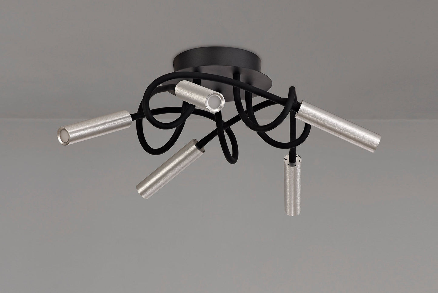 Clifton Ceiling, 5 Light Adjustable Arms, 5 x 5W LED Dimmable, 3000K, 1550lm, Black and Aluminium, 3yrs Warranty