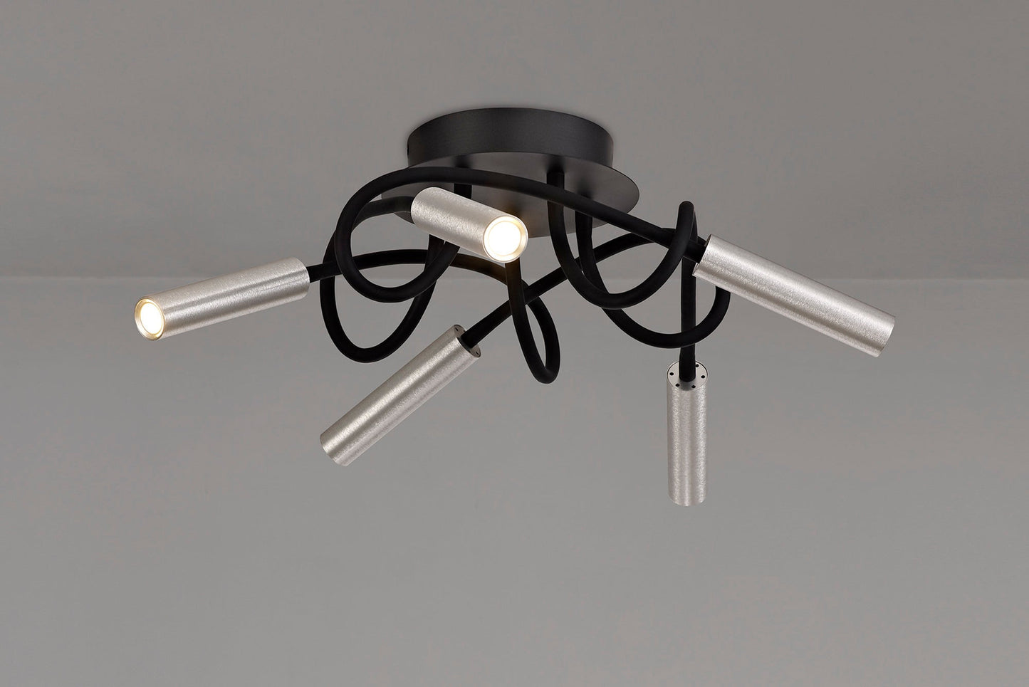 Clifton Ceiling, 5 Light Adjustable Arms, 5 x 5W LED Dimmable, 3000K, 1550lm, Black and Aluminium, 3yrs Warranty