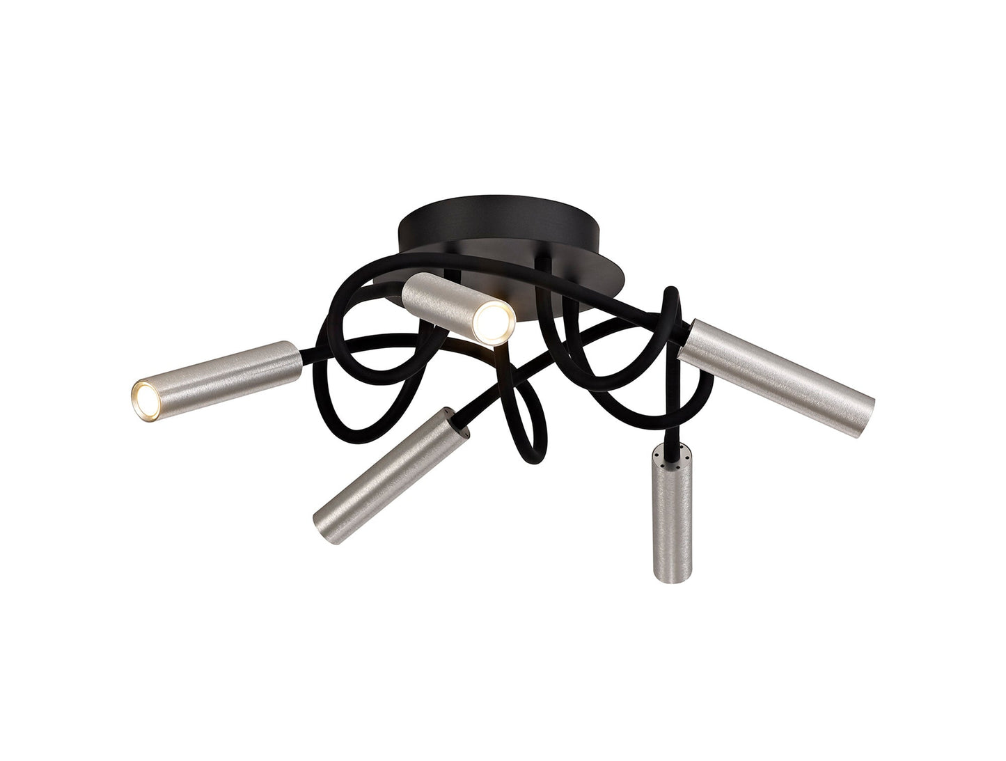 Clifton Ceiling, 5 Light Adjustable Arms, 5 x 5W LED Dimmable, 3000K, 1550lm, Black and Aluminium, 3yrs Warranty