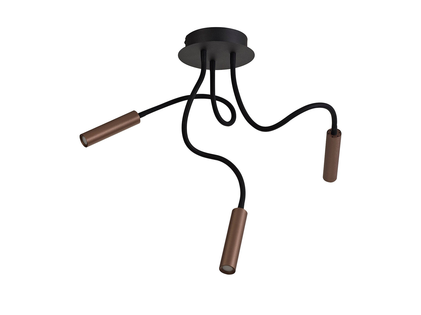 Clifton Ceiling, 3 Light Adjustable Arms, 3 x 5W LED Dimmable, 3000K, 930lm, Black and Satin Copper, 3yrs Warranty