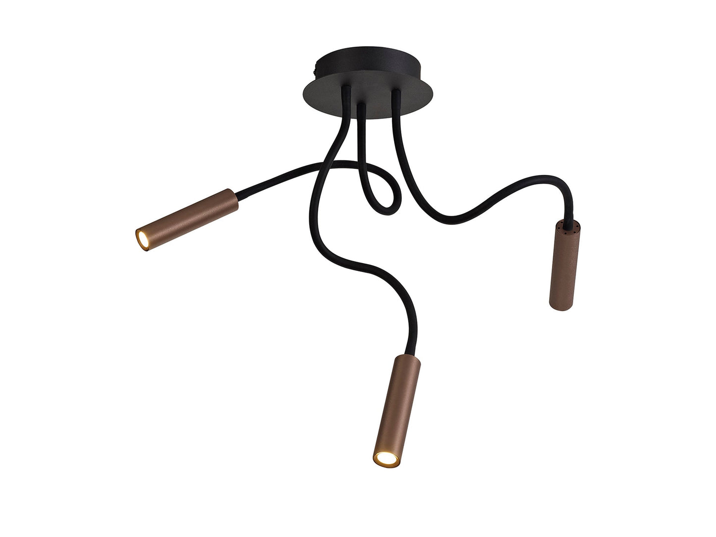 Clifton Ceiling, 3 Light Adjustable Arms, 3 x 5W LED Dimmable, 3000K, 930lm, Black and Satin Copper, 3yrs Warranty