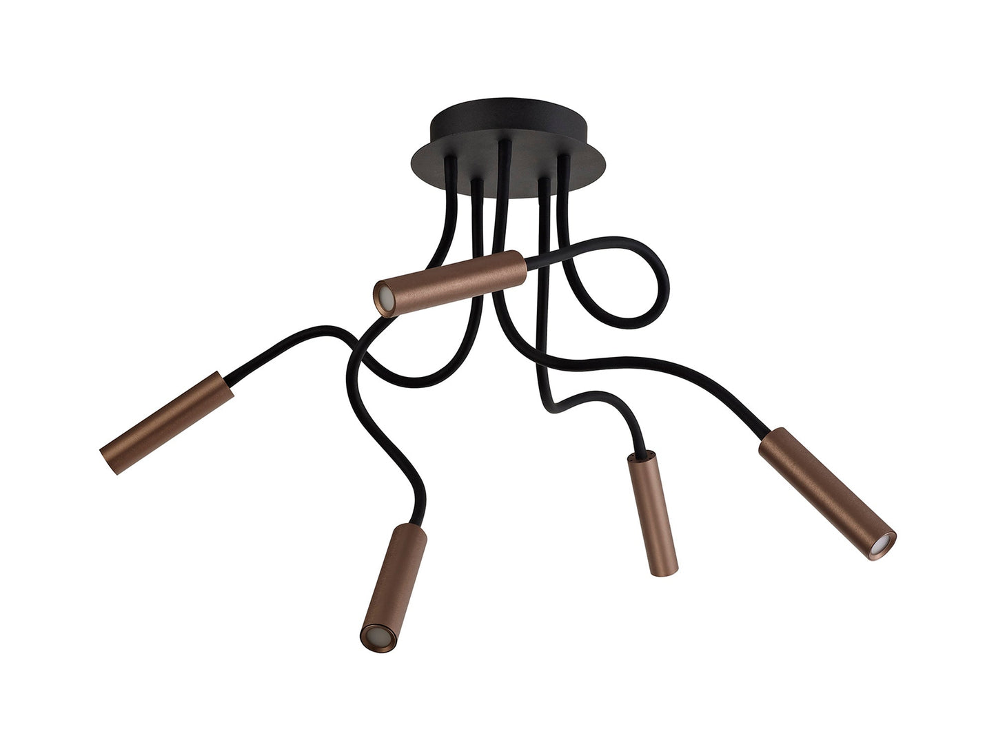 Clifton Ceiling, 5 Light Adjustable Arms, 5 x 5W LED Dimmable, 3000K, 1550lm, Black and Satin Copper, 3yrs Warranty