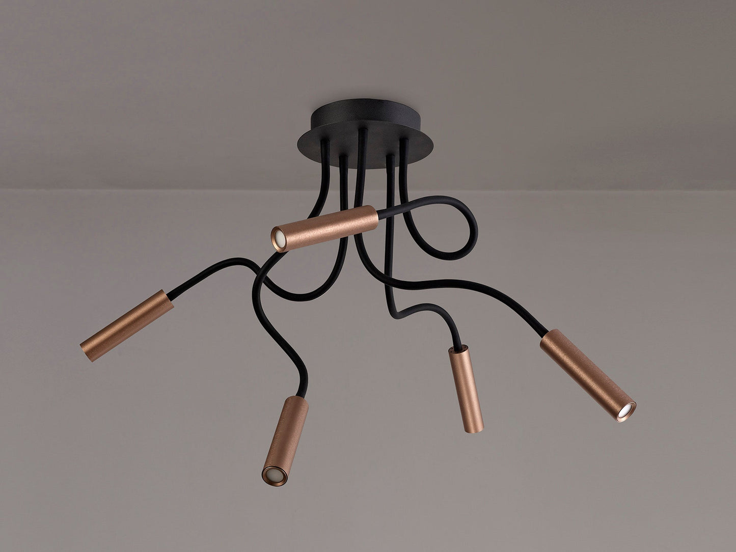 Clifton Ceiling, 5 Light Adjustable Arms, 5 x 5W LED Dimmable, 3000K, 1550lm, Black and Satin Copper, 3yrs Warranty