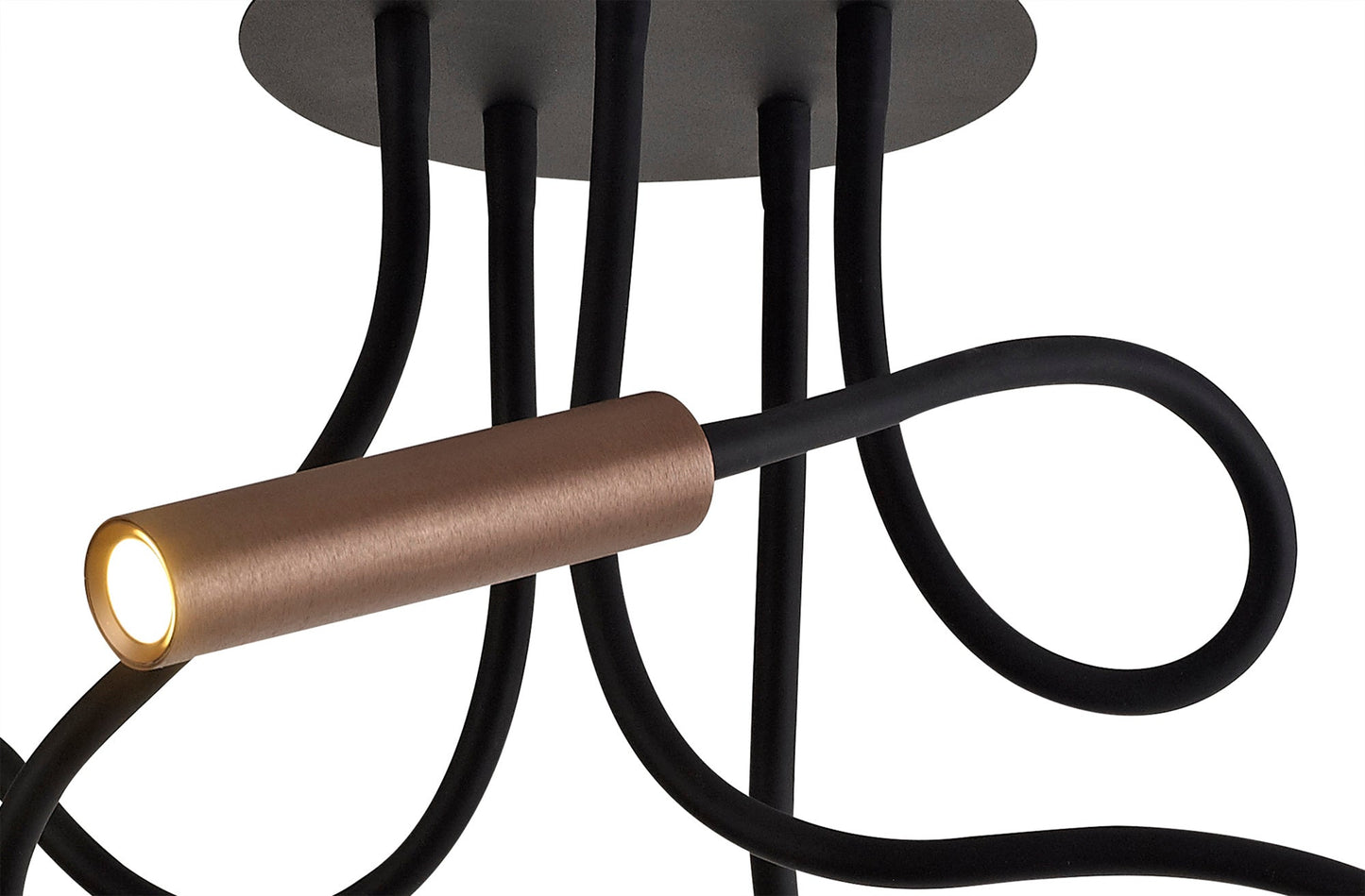 Clifton Ceiling, 5 Light Adjustable Arms, 5 x 5W LED Dimmable, 3000K, 1550lm, Black and Satin Copper, 3yrs Warranty