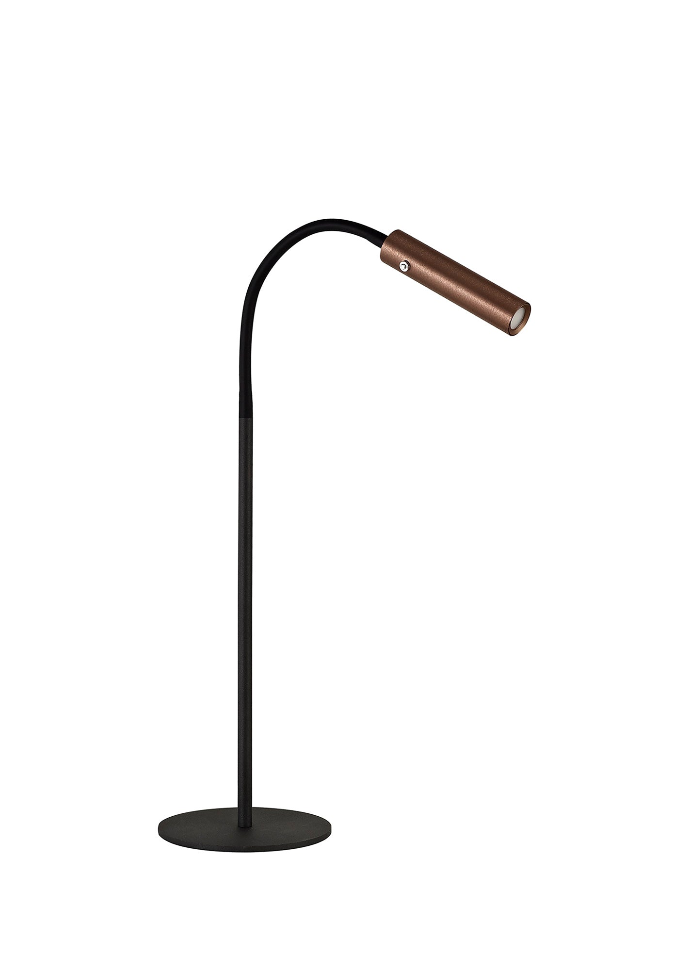 Clifton Table Lamp, 1 Light Adjustable Switched, 1 x 7W LED, 3000K, 436lm, Black and Satin Copper, 3yrs Warranty