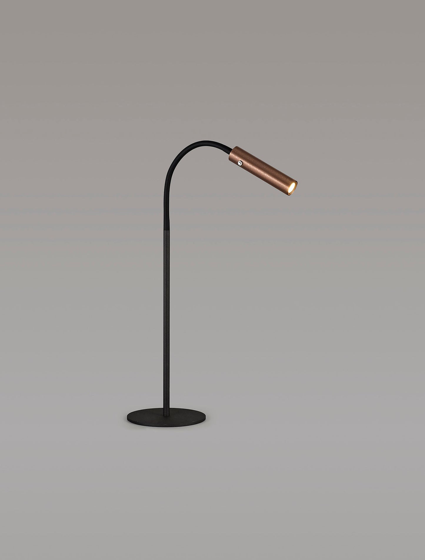 Clifton Table Lamp, 1 Light Adjustable Switched, 1 x 7W LED, 3000K, 436lm, Black and Satin Copper, 3yrs Warranty