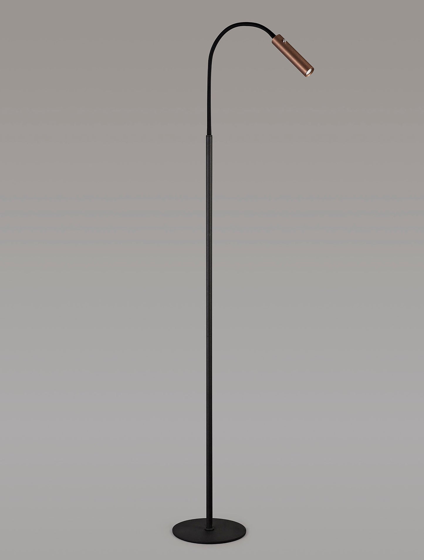 Clifton Floor Lamp, 1 Light Adjustable Switched, 1 x 7W LED, 3000K, 436lm, Black and Satin Copper, 3yrs Warranty