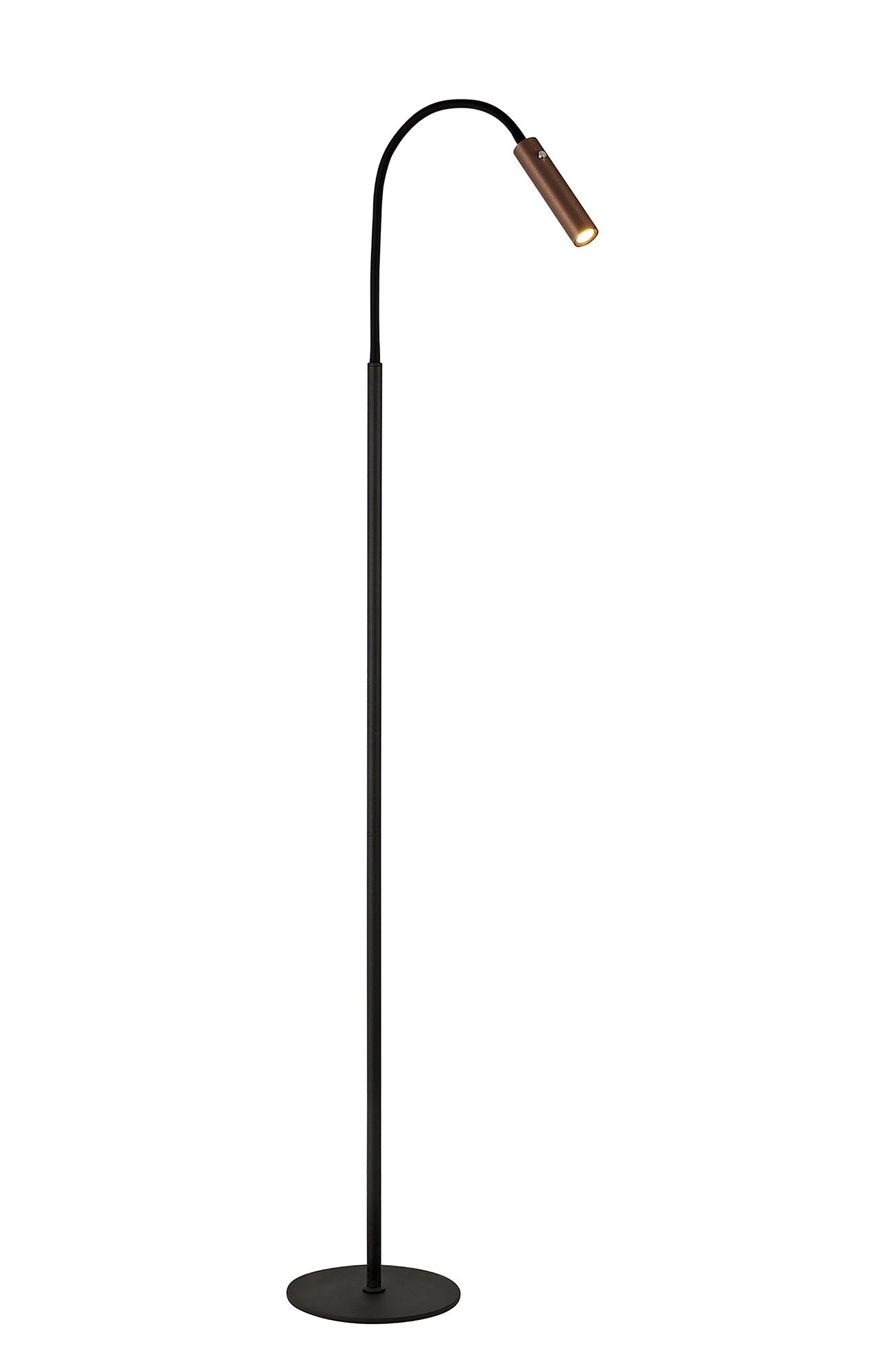 Clifton Floor Lamp, 1 Light Adjustable Switched, 1 x 7W LED, 3000K, 436lm, Black and Satin Copper, 3yrs Warranty